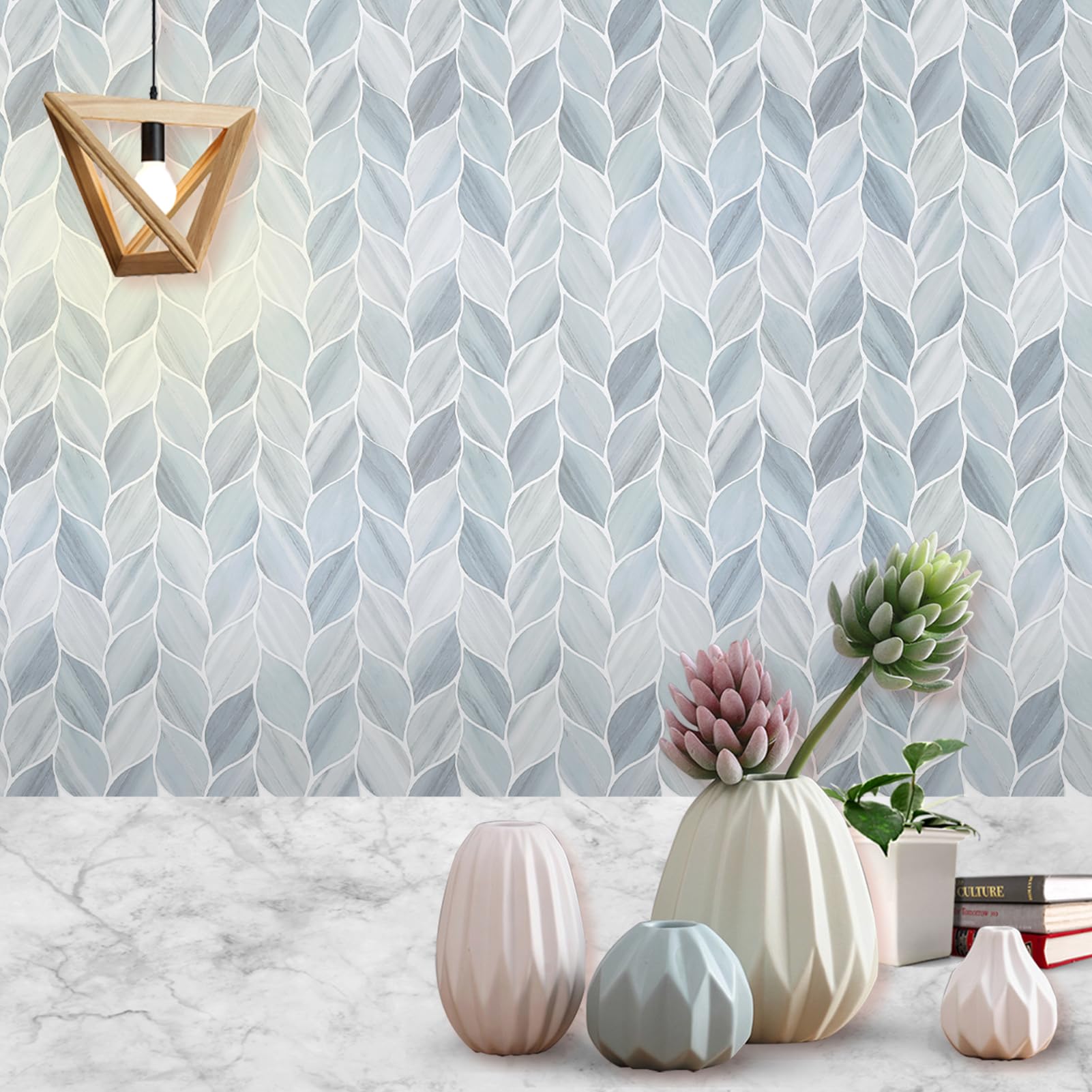 Tilingview 10 Pcs Vinyl Leaf Peel And Stick Tile For Kitchen Backsplash, Premium Self-Adhesive Tiles Plastic Wall Stickers Art M