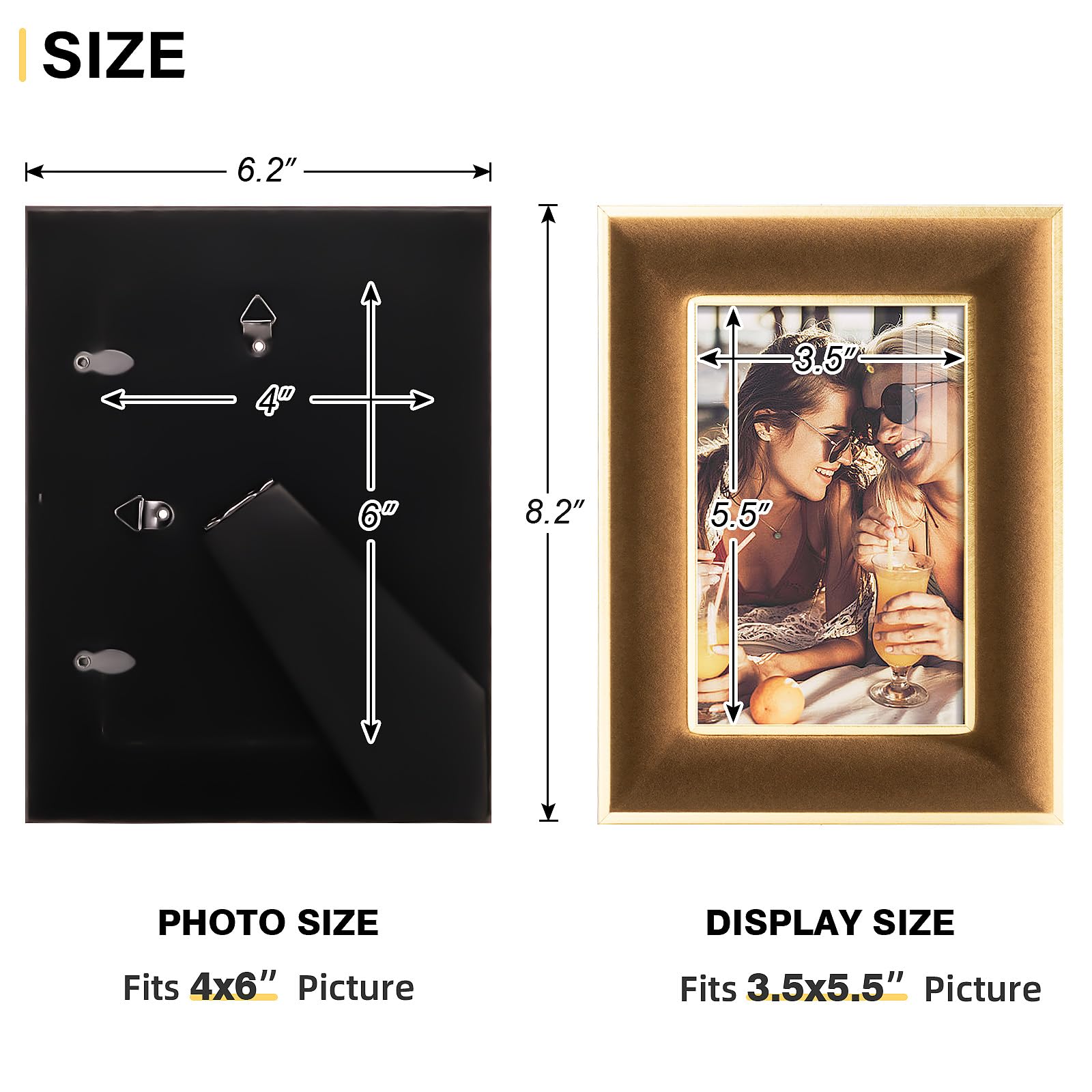 KSROECUD 4x6 Velvet Picture Frame, Brown Photo Frames with Modern Simple Metallic Gold Border, HD Real Glass Horizontal & Vertic