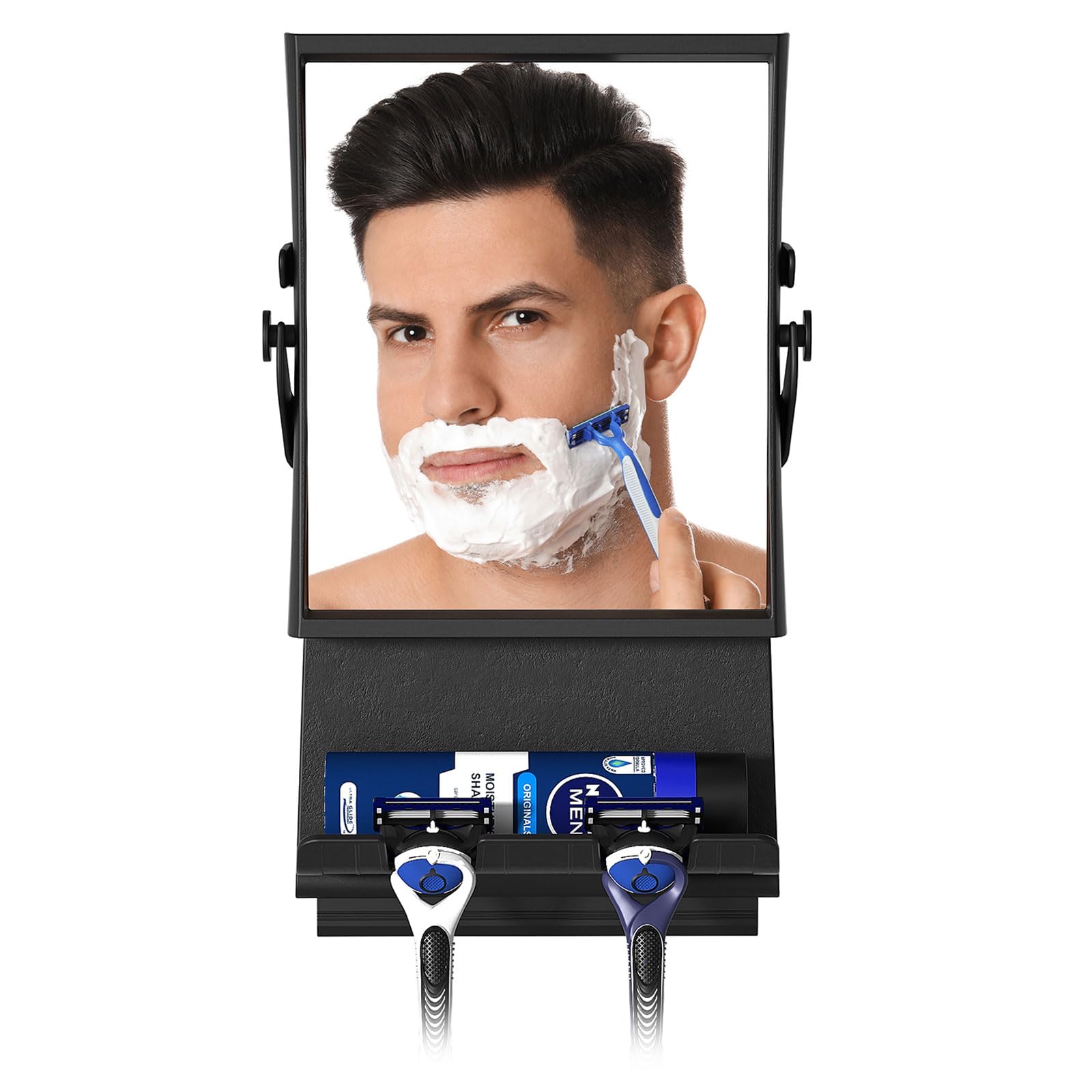 Shower Mirror Fogless For Shaving - Dual-Sided 1X/3X Magnification, Anti-Fog Bathroom Mirror With Squeegee, Rust-Proof, Black