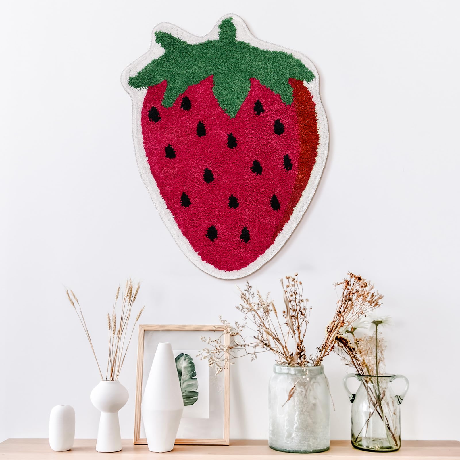 FROZZUR Strawberry Bathroom Rugs  Luxury Absorbent Non Slip Red Bathroom Mats  Fruit Shaped Bathtub Rug Bathroom Tub Fun Plush Shower Rugs Washable