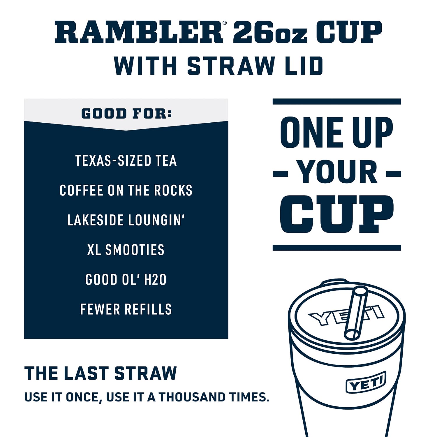 Yeti Rambler 26 Oz Straw Cup, Vacuum Insulated, Stainless Steel With Straw Lid, Camp Green
