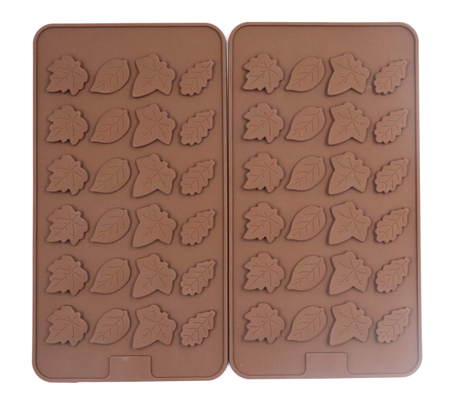 Sowaka 2 Pcs Leaf Shape Chocolate Mold 24 Cavity Brown Silicone Soft Mold For Leave Baking Candy Muffin