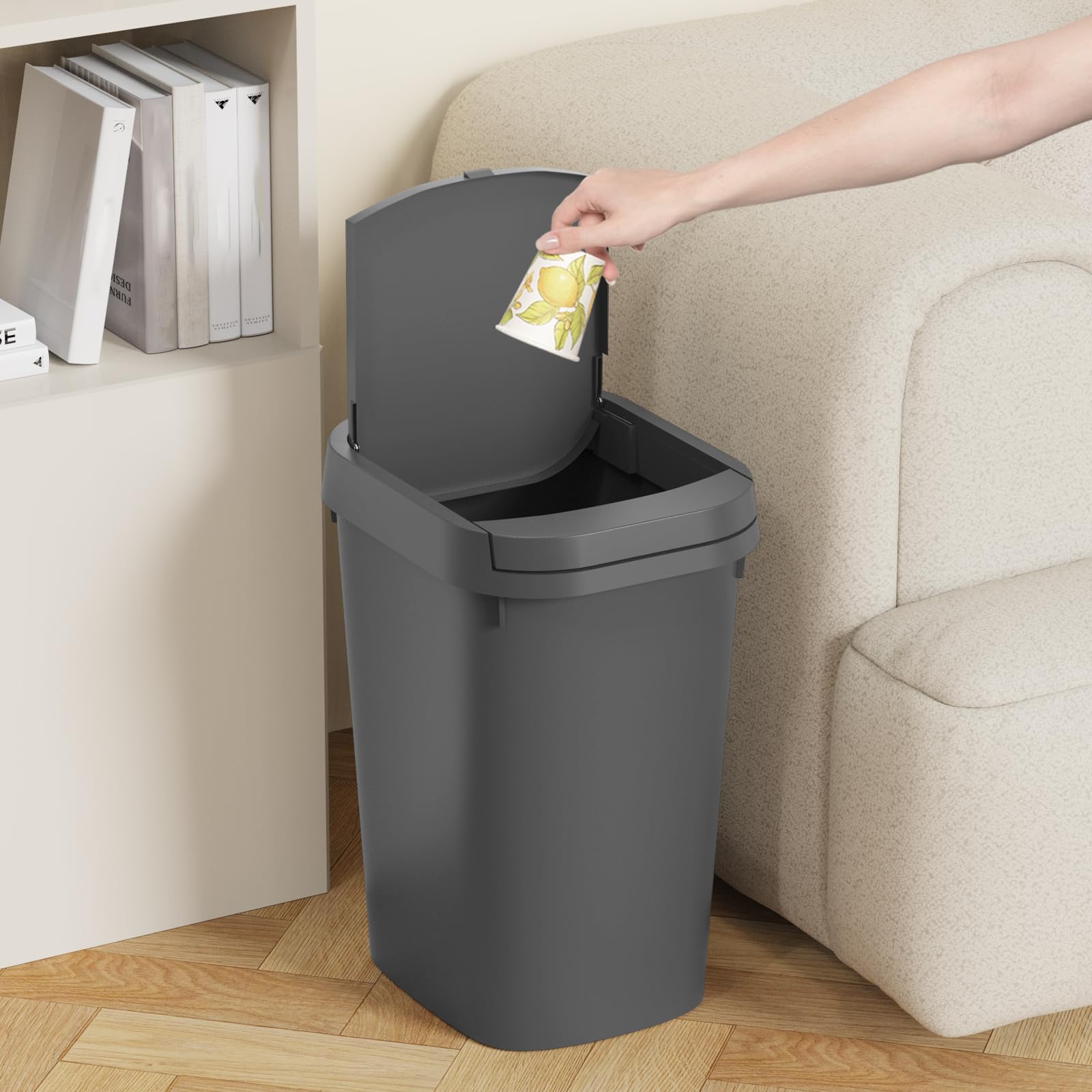 Ksskss 3 Pack Bathroom Small Trash Can With Lid, 2.6 Gallon Slim Garbage Bin With Pop-Up Lid, 10L Plastic Wastebasket With Press