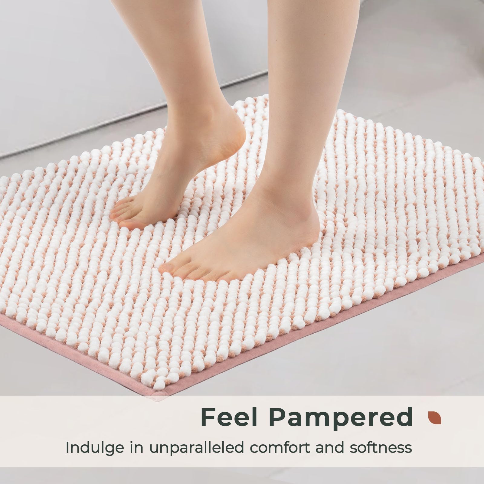 Freshmint Chenille Bathroom Rugs Sets 2 Piece 17''X24''+20''X47'', Non-Slip Bath Mats Set Of 2, Absorbent Bath Rug, Washable Sho
