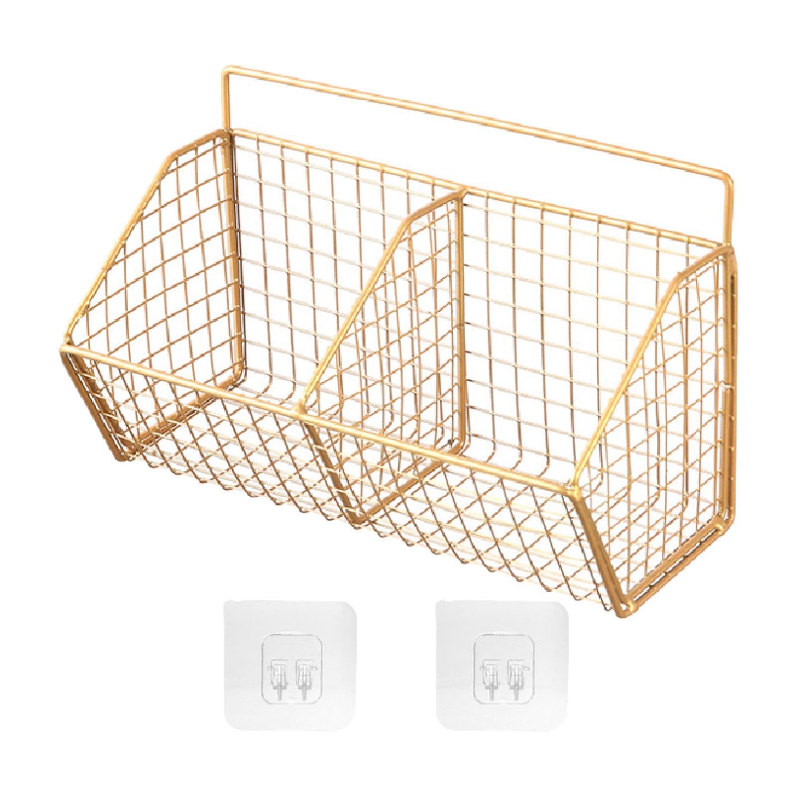 Ujeavette Hanging Wall Basket Iron Modern Spice Rack For Restaurant Bathroom Farmhouse Double Grid