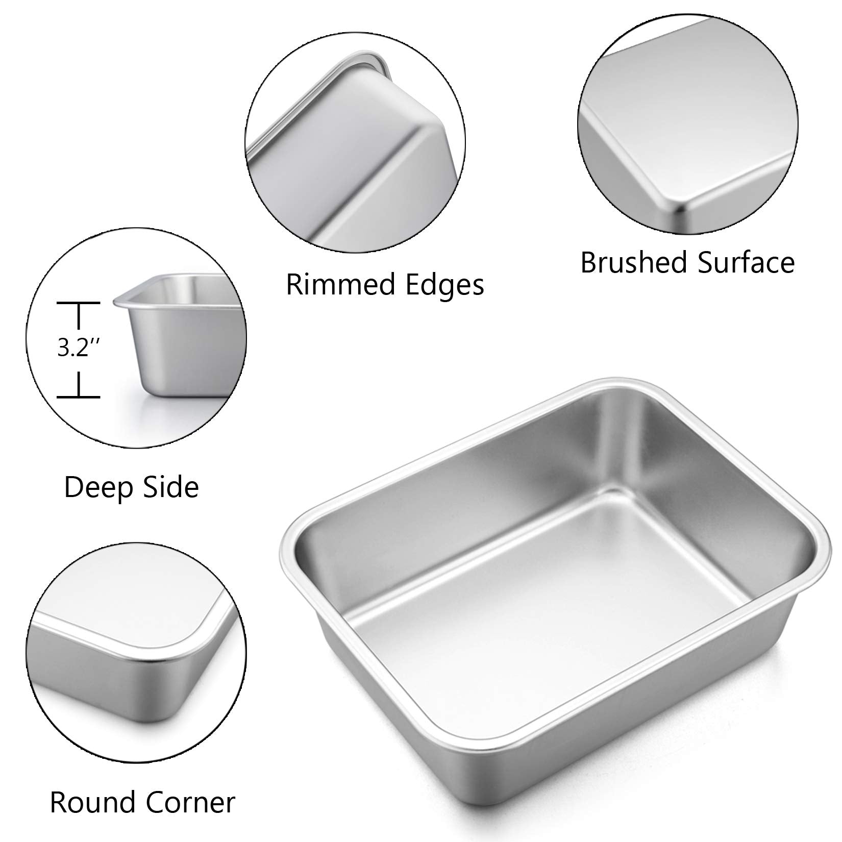P&P Chef Lasagna Deep Baking Pan - 10.7    X 8.3    X 3.2 Rectangular Cake Pan Cookie Bakeware Stainless Steel For Brownie/Bread