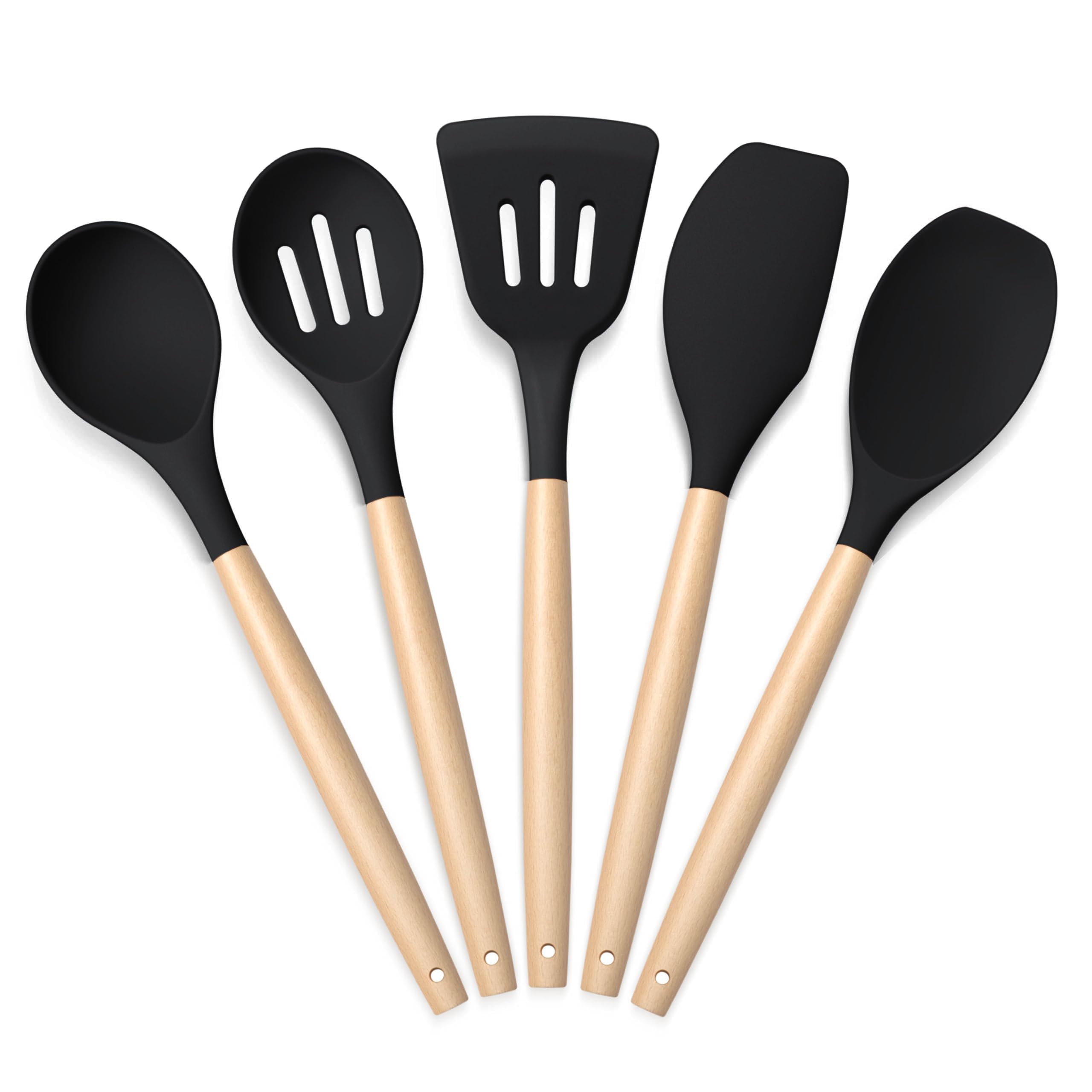 Onader 5 Pcs Silicone Kitchen Utensil (5, Black)