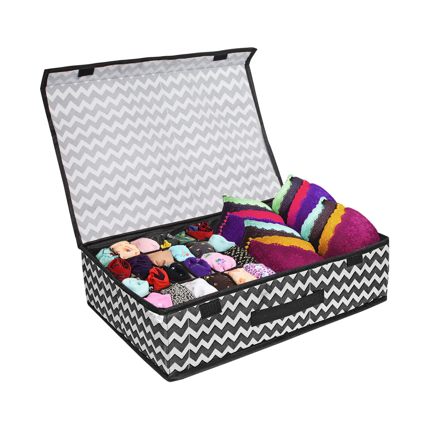 Prettykrafts Non Woven Drawer Dividers Innerwear Wardrobe Drawer Organizers,Wave Bkack, Multicolor