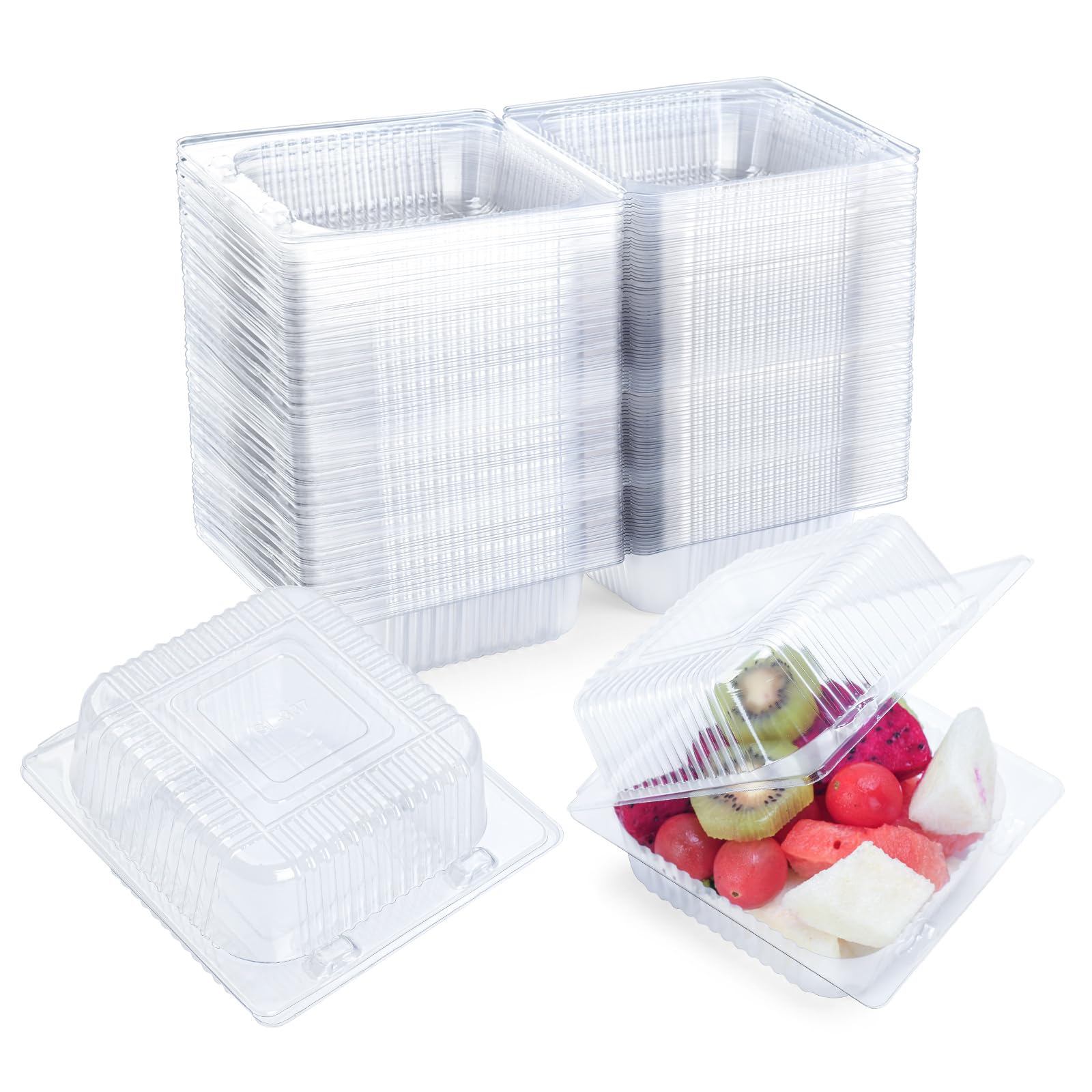 Evnlo 100 Count Clear Plastic Containers with Lids for Food, Thickened Disposable Sandwich Containers Clamshell Boxes for Cake S