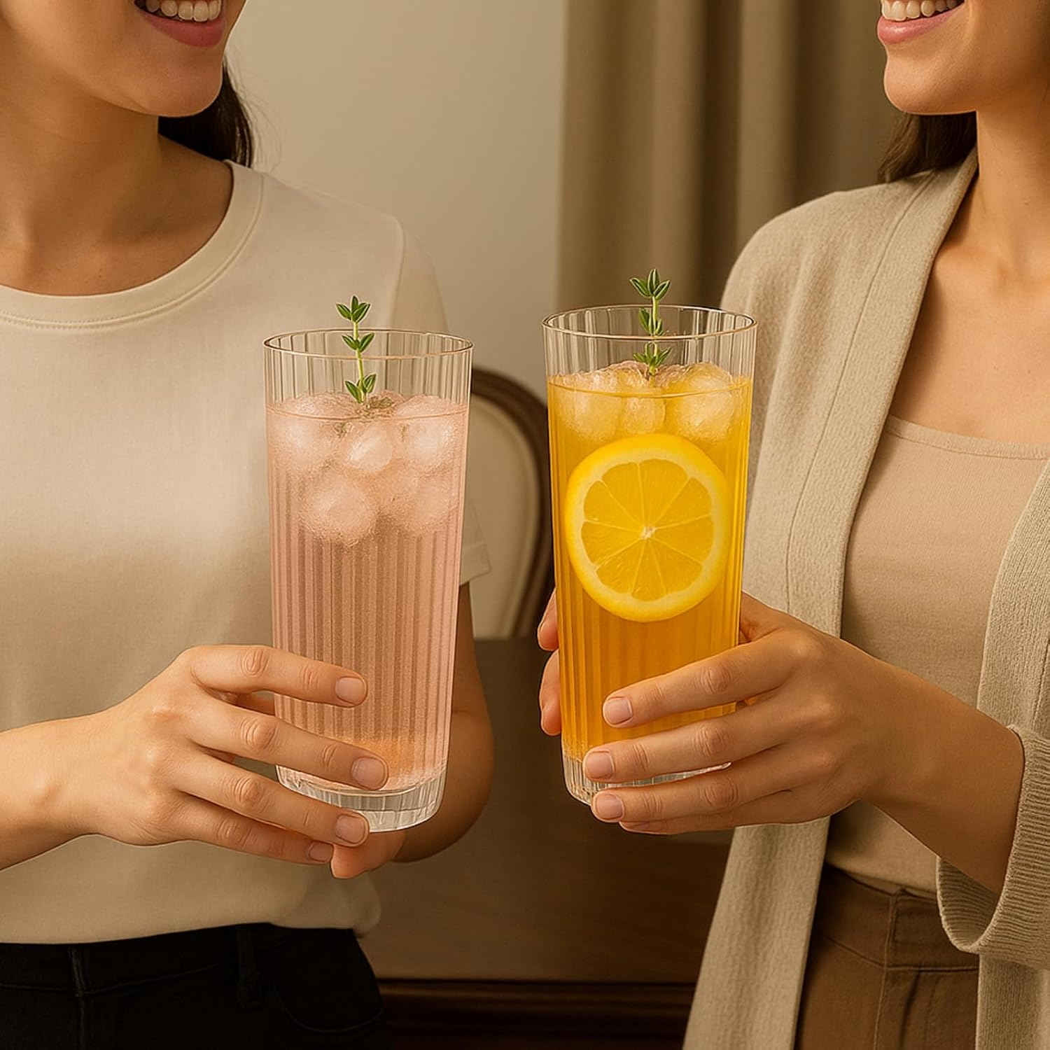 Khen Shatterproof Acrylic Ribbed Drinking Glasses Set of 2