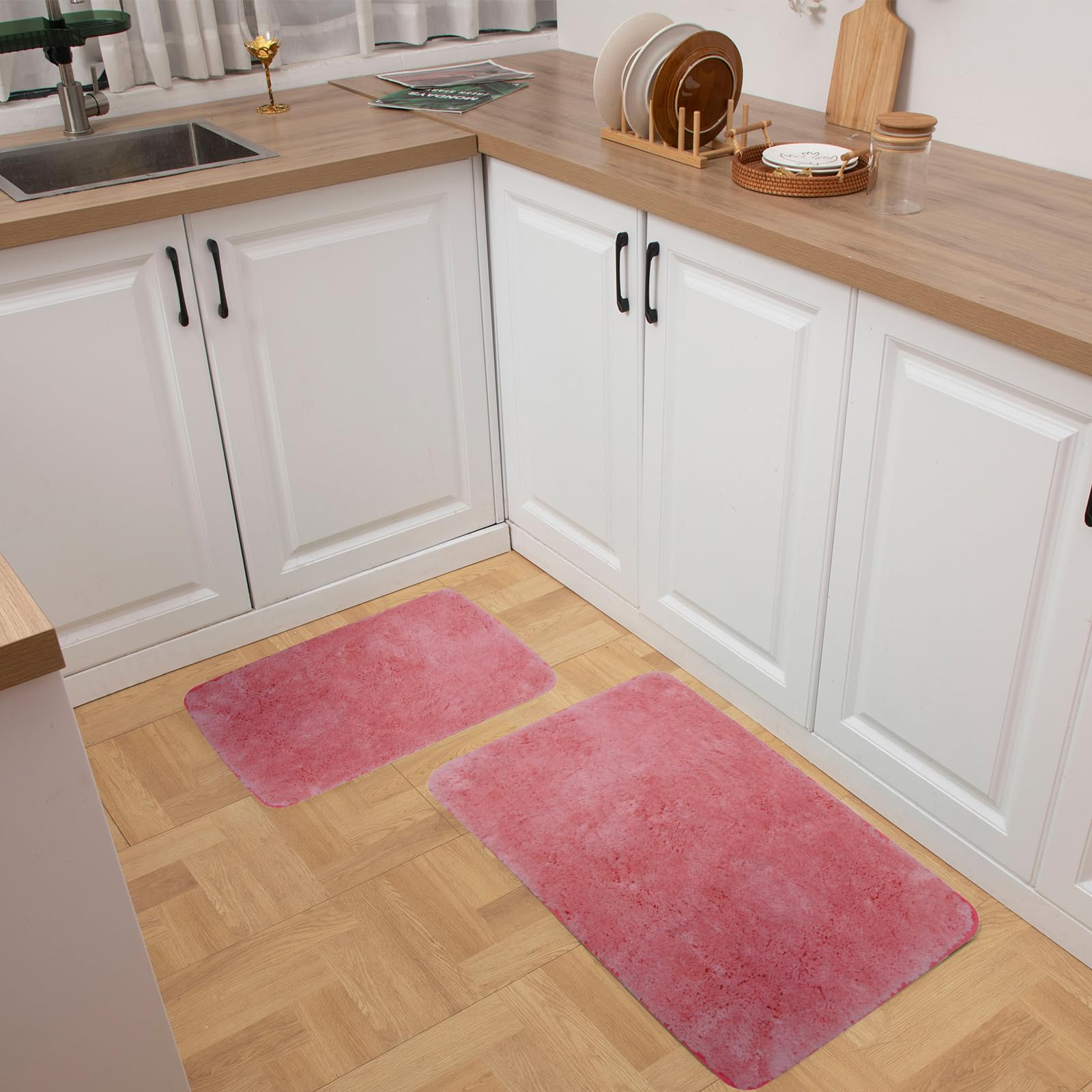 2 Piece Bathroom Rugs And Mats Sets, Non-Slip Microfiber Bath Rugs, Machine Washable Absorbent Bath Mats For Bathroom Floor (Pin