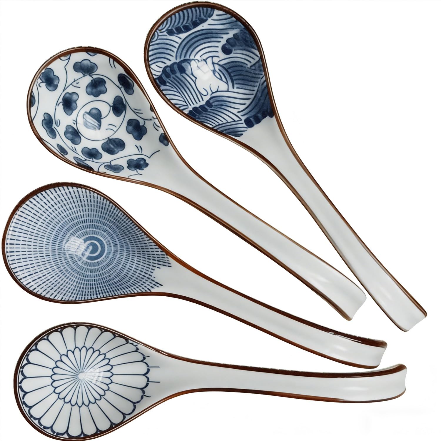 4 PCS Japanese Spoons Ceramic Soup Spoons, Asian Soup Spoon Chinese Spoon Long Handle Ramen Spoon,Ceramic Spoon for Soup Wonton 