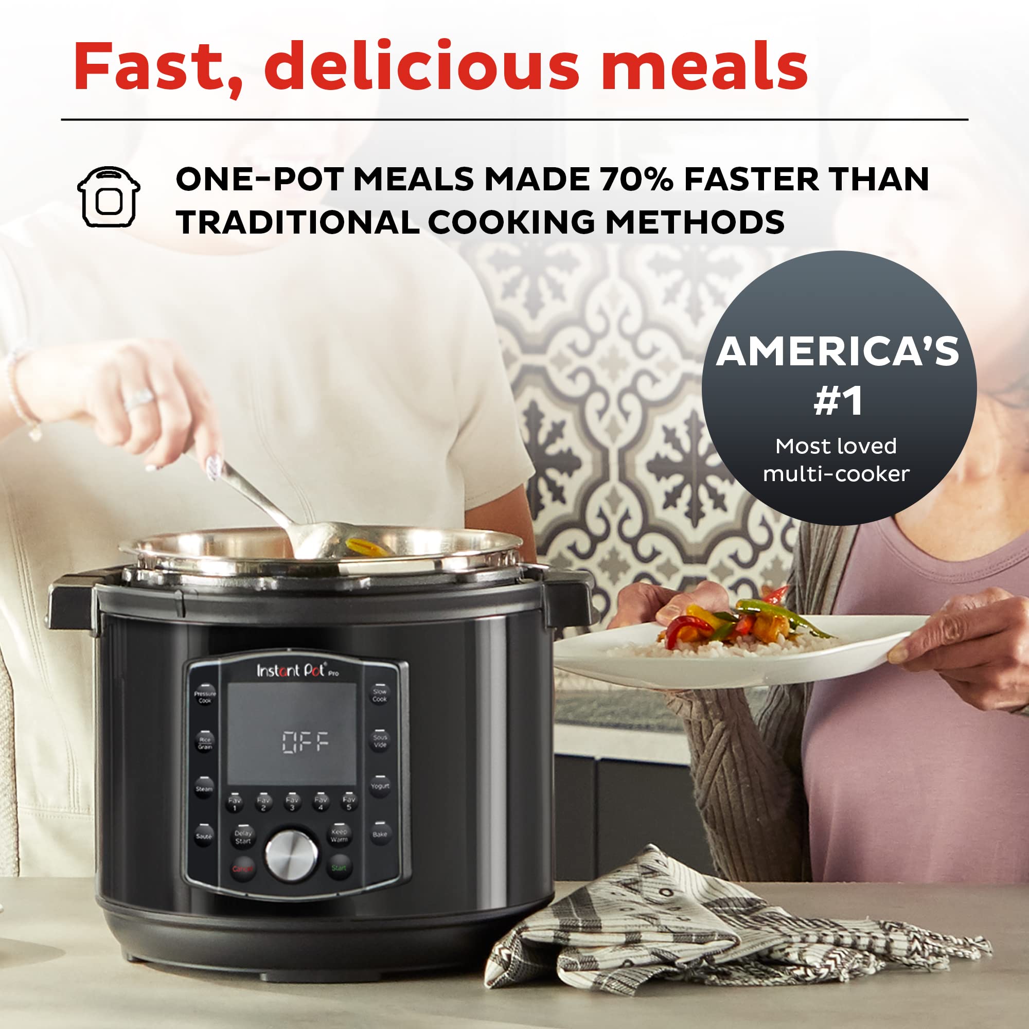 Instant Pot Pro 10-in-1 Pressure Cooker, 8 QT, Stainless Steel, Black, Model 113-0044-01, Includes 800+ Recipes