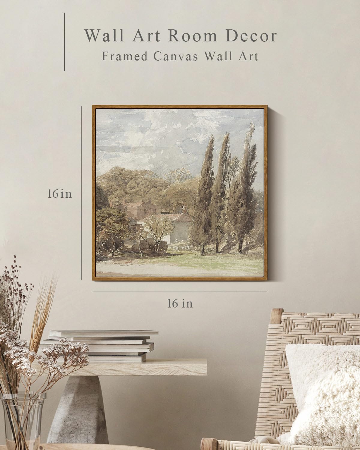 Insimsea Square Framed Canvas Wall Art, Gardens Classical Scenery Paintings, Rustic Gardens Wall Pictures For Bedroom Bathroom L