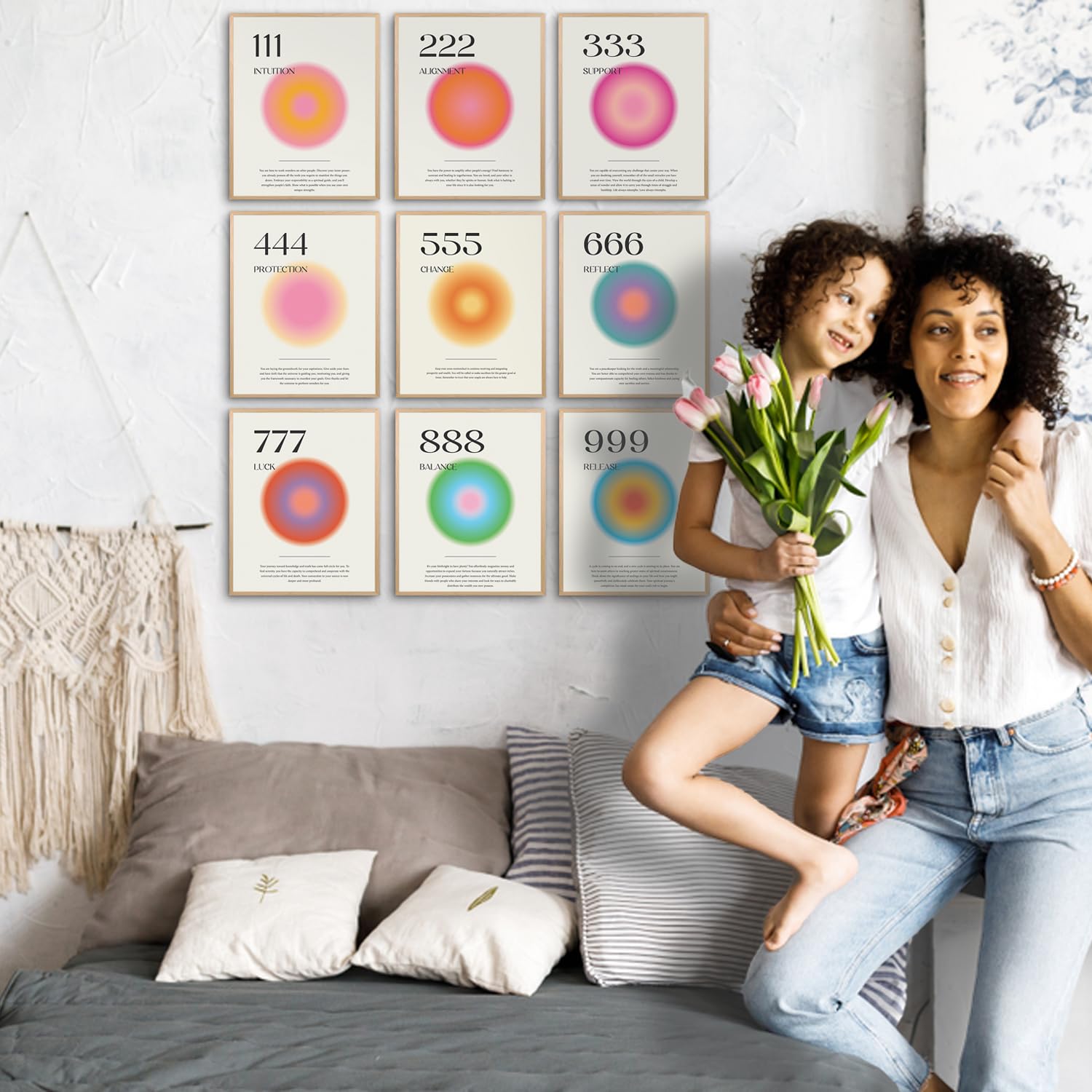 Elegend Angel Number Poster - 9 Pcs Aura Angel Numbers Poster For Room Aesthetic Minimalist Inspirational Quotes Wall Art Bedroo