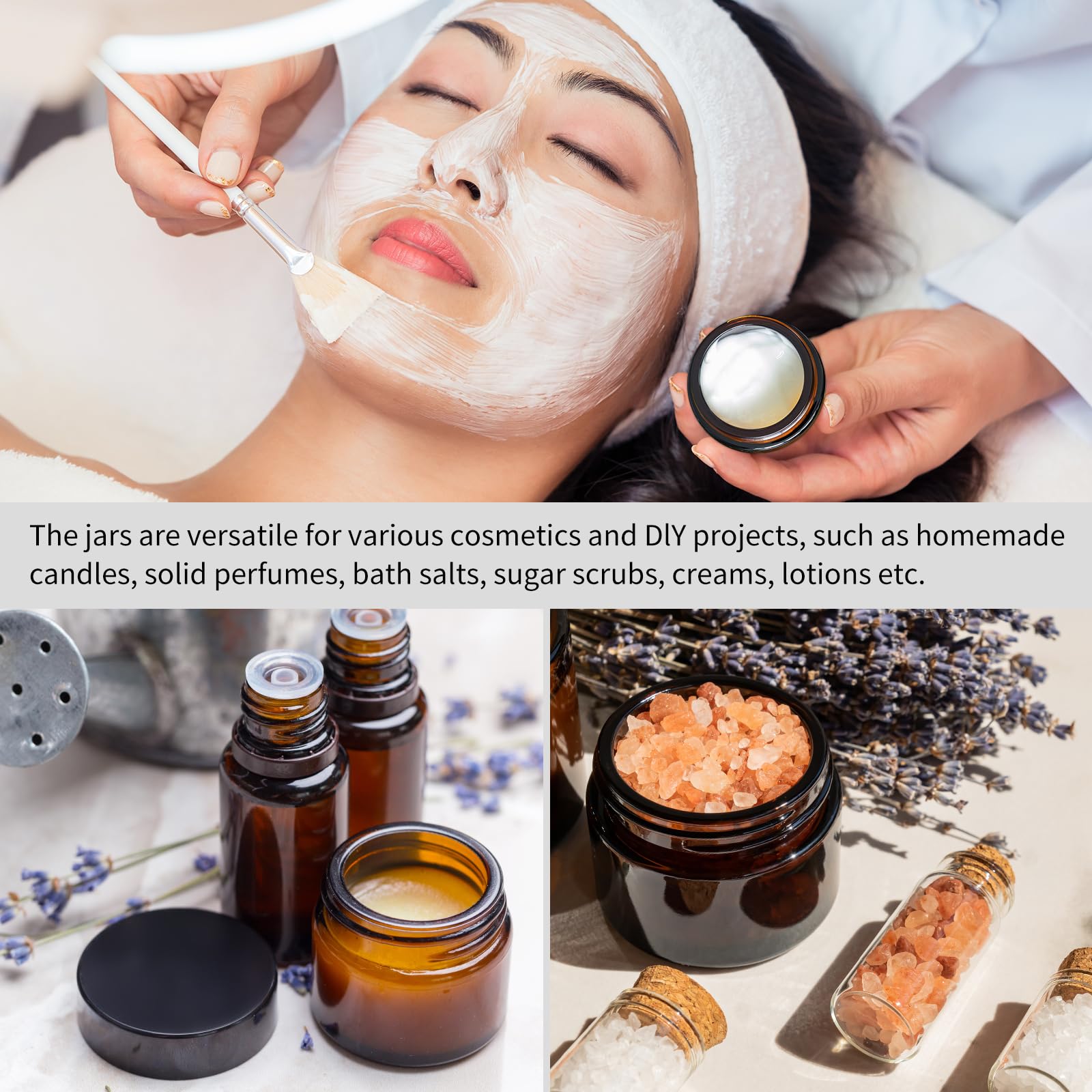 Keywing 2Oz Small Glass Jars, 35 Pack Amber Glass Cosmetic Jars With Black Lids, Round Sample Container With Inner Liners For Cr