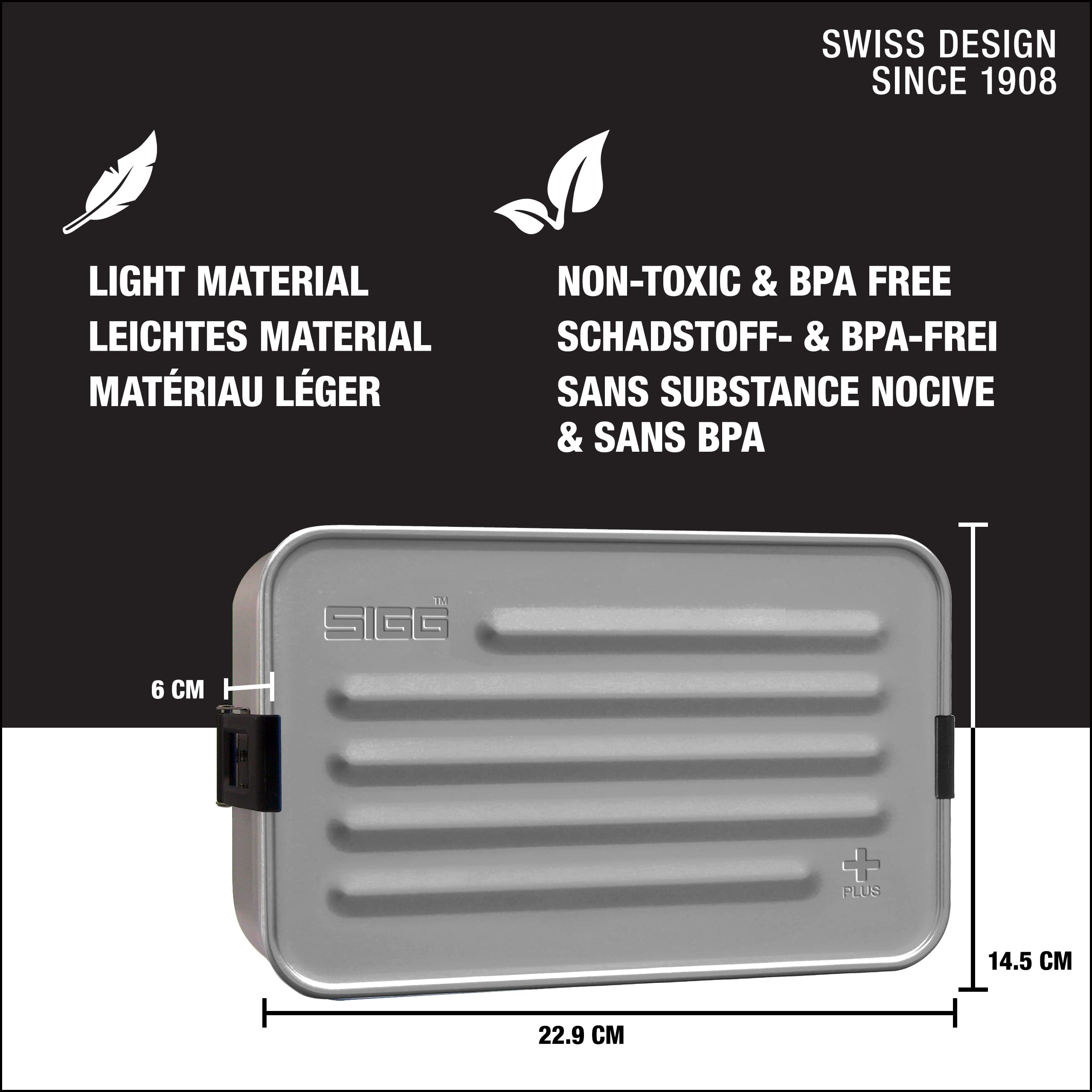 Sigg - Metal Lunch Box Plus - Food Container With Compartments - Swiss Design - Dishwasher Safe - Ultra Light - S/L