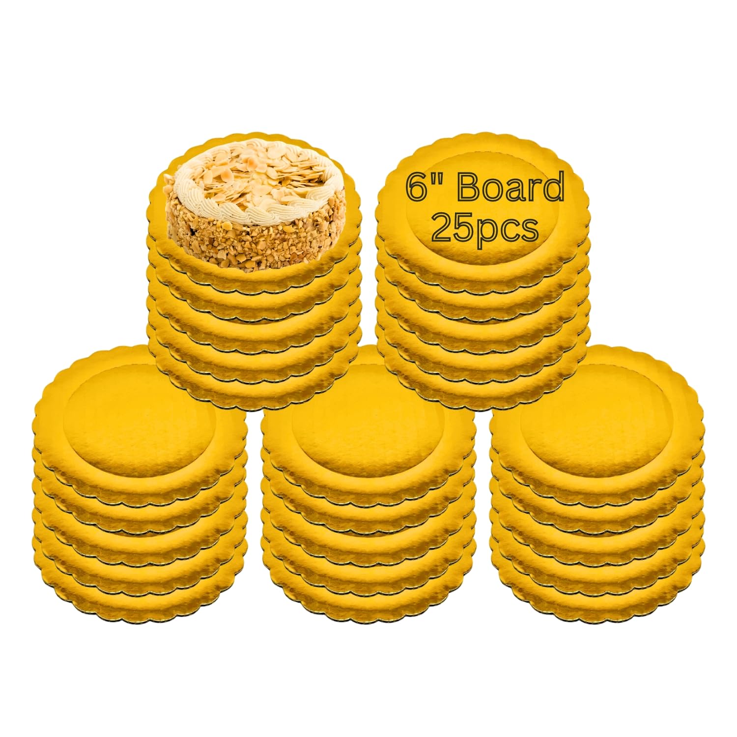 6'' Round Gold Scalloped Cake Board 25Pcs