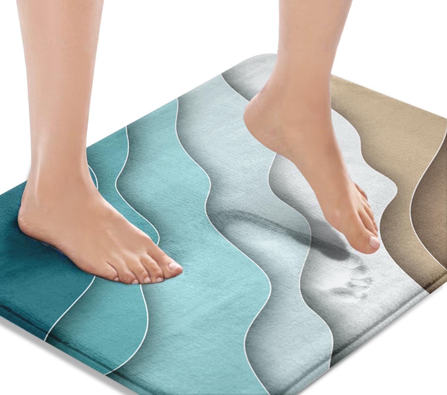 Britimes Bathroom Rug Set Of 3, 3 Pieces Bath Mats Set For Bathroom, Abstract Blue Beach No Silp Washable Cover Floor Rug Decora