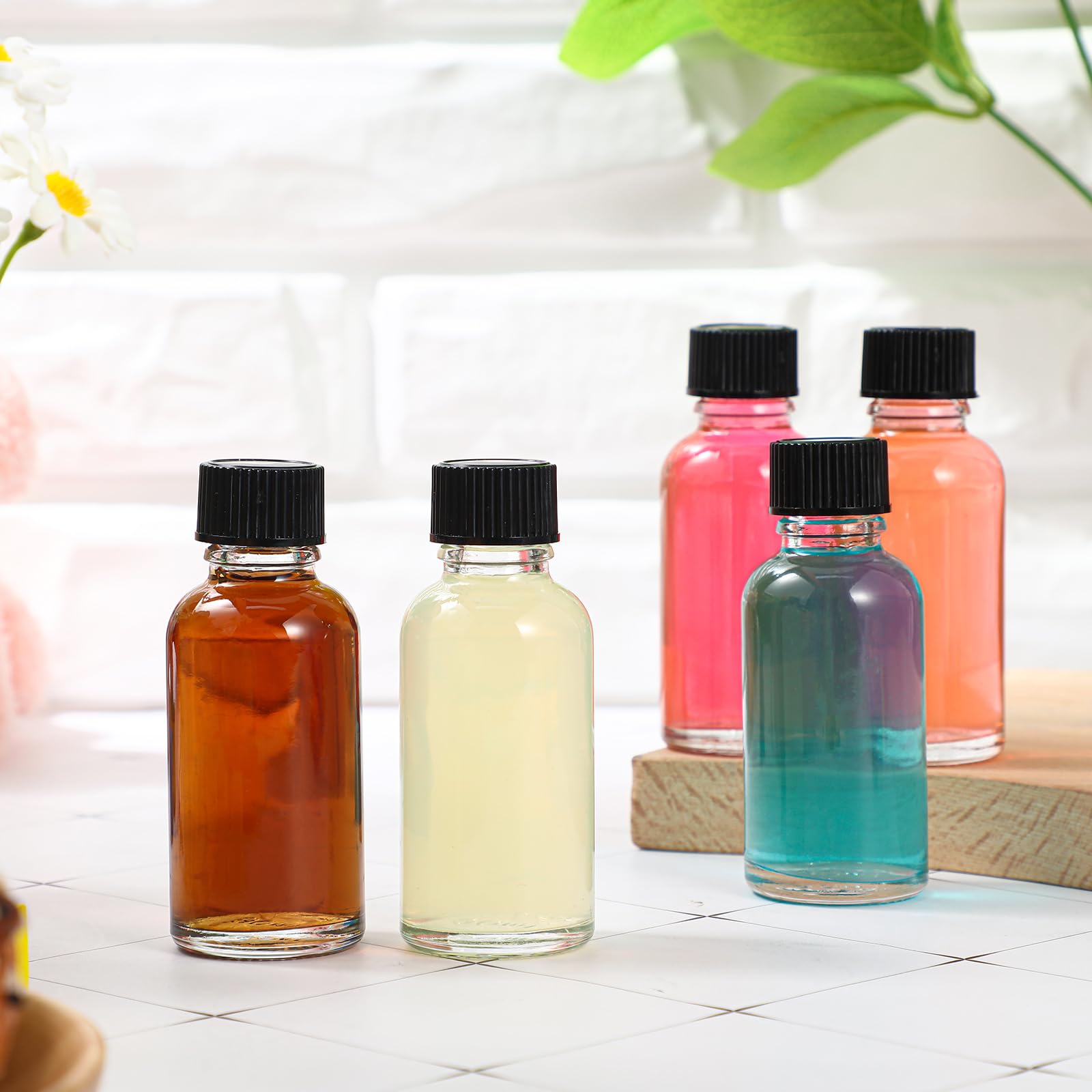 Hsei 72 Pcs 1 Oz Glass Bottle With Black Cap Clear Sample Boston Round Bottle Small Glass Containers With Lids 1 Ounce Bottles W