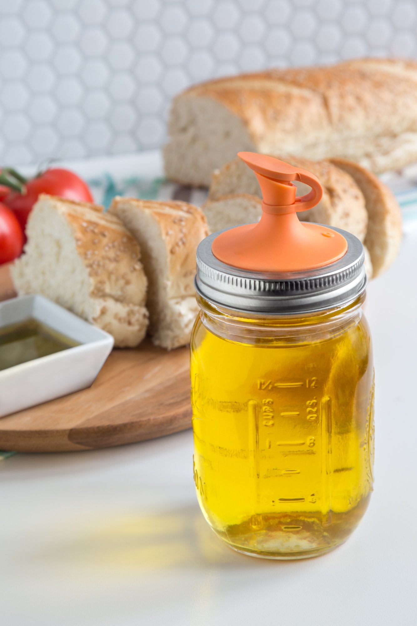 Jarware Oil Cruet Lid For Regular Mouth Mason Jars, Orange