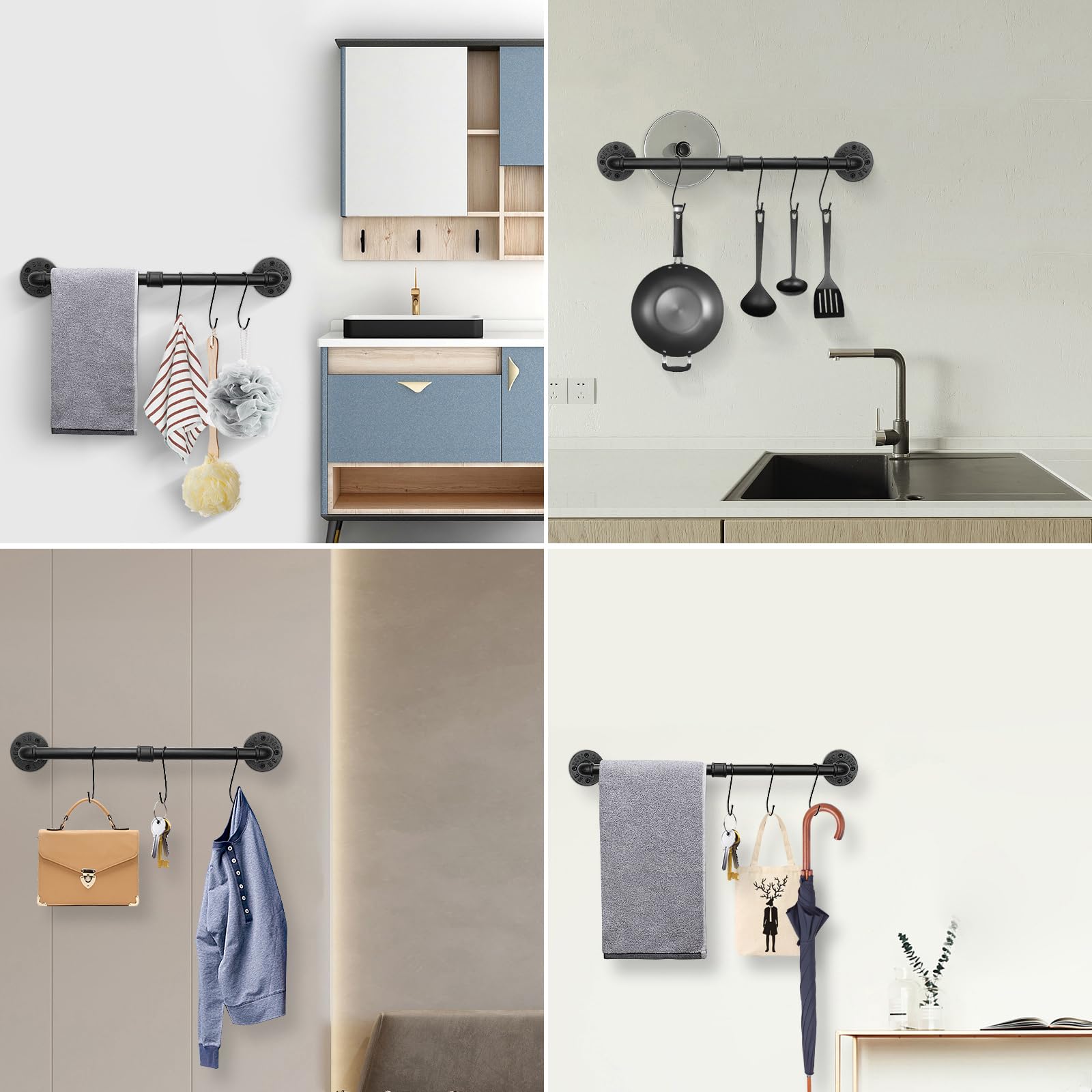 Livabber Industrial Pipe Towel Bar, Rustic Iron Decor Bathroom Hardware Towel Bar Accessory, Heavy Duty Wall Mounted Bath Towel