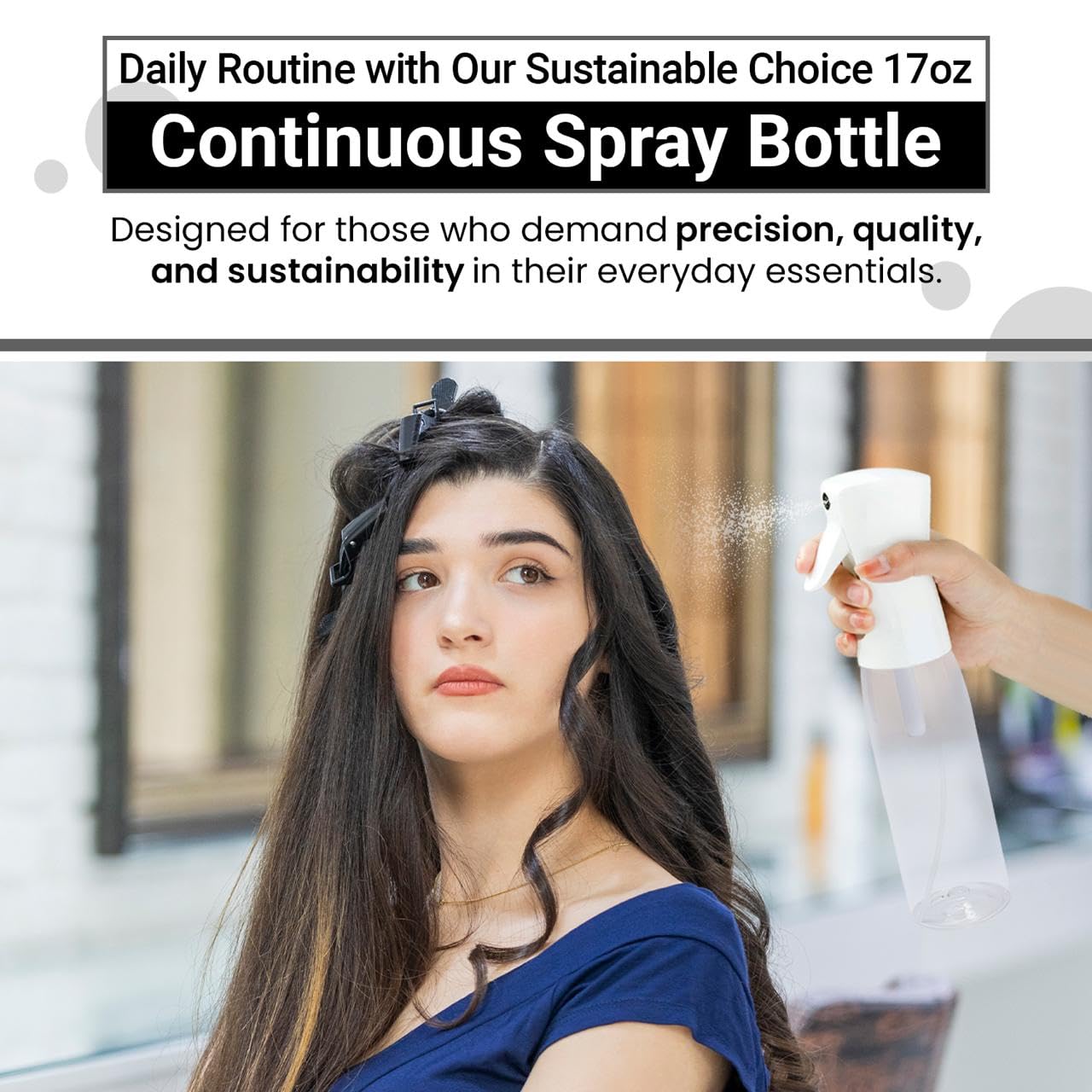 Practix Continuous Ultra Fine Mist Spray Bottle - 16.9 Oz For Hair, Hairstyling, Salon Use, And Cleaning | Versatile Water Misti