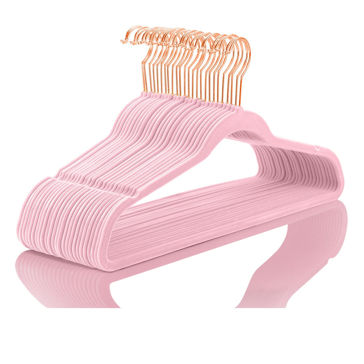 Mizgi Premium Velvet Hangers (Pack Of 50) Heavy Duty - Non Slip - Velvet Suit Hangers Light Pink - Copper/Rose Gold Hooks,Space