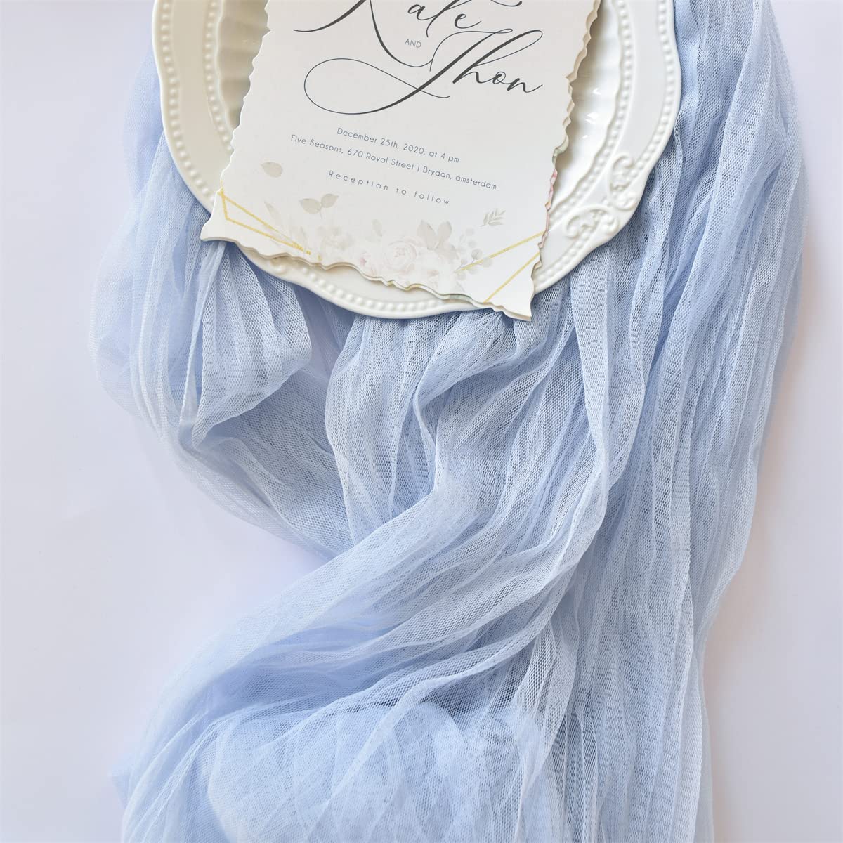 Joanlody Blue Cheesecloth Table Runner Fall Thanksgiving 10Ft Rustic Gauze Boho Cheese Cloth Table Runner for Wedding Bridal Bab