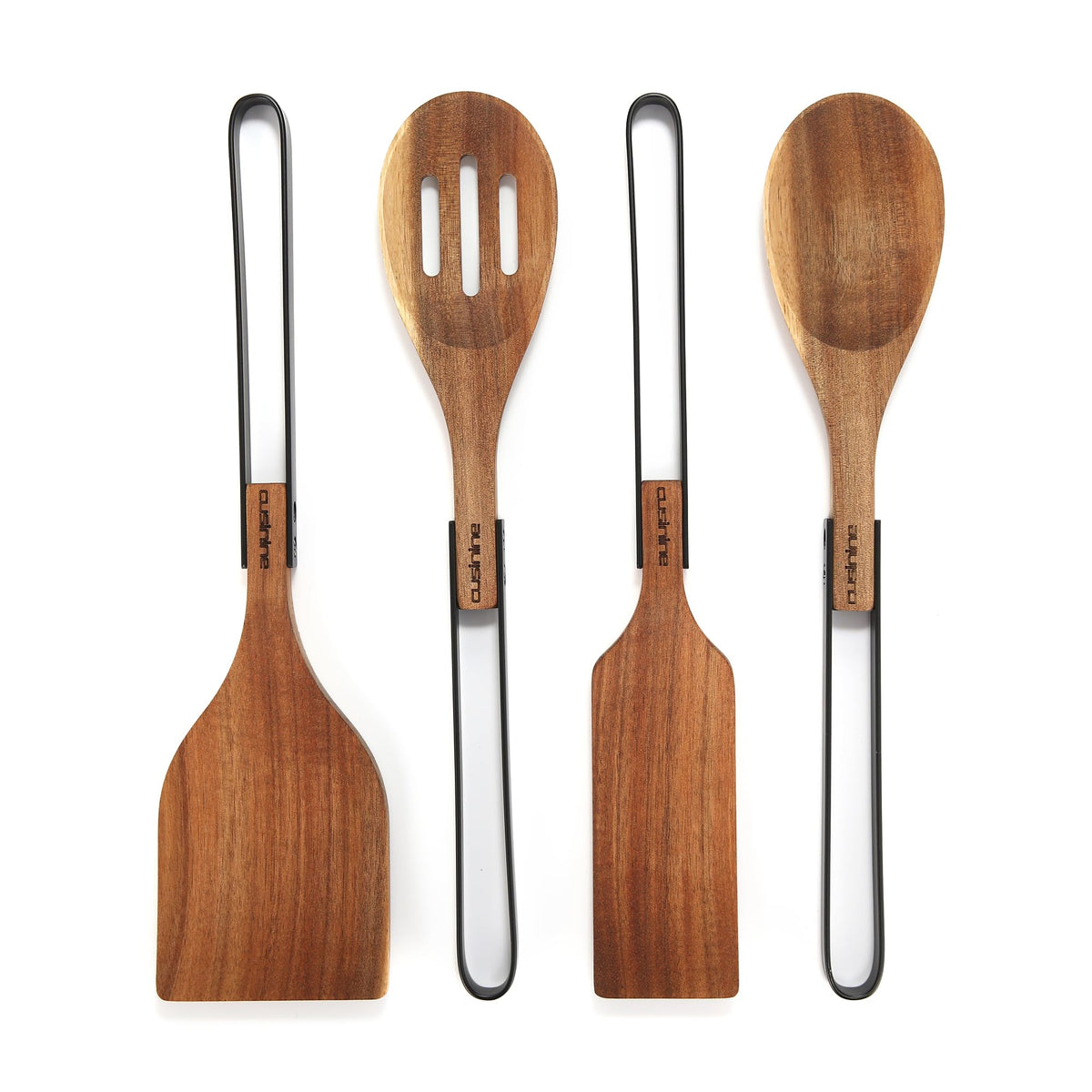 Wooden Utensils For Cooking For Kitchen Acacia Wood, Beautiful Modern Design, Rustic Wood Heads And Stainless-Steel Handles, Scr