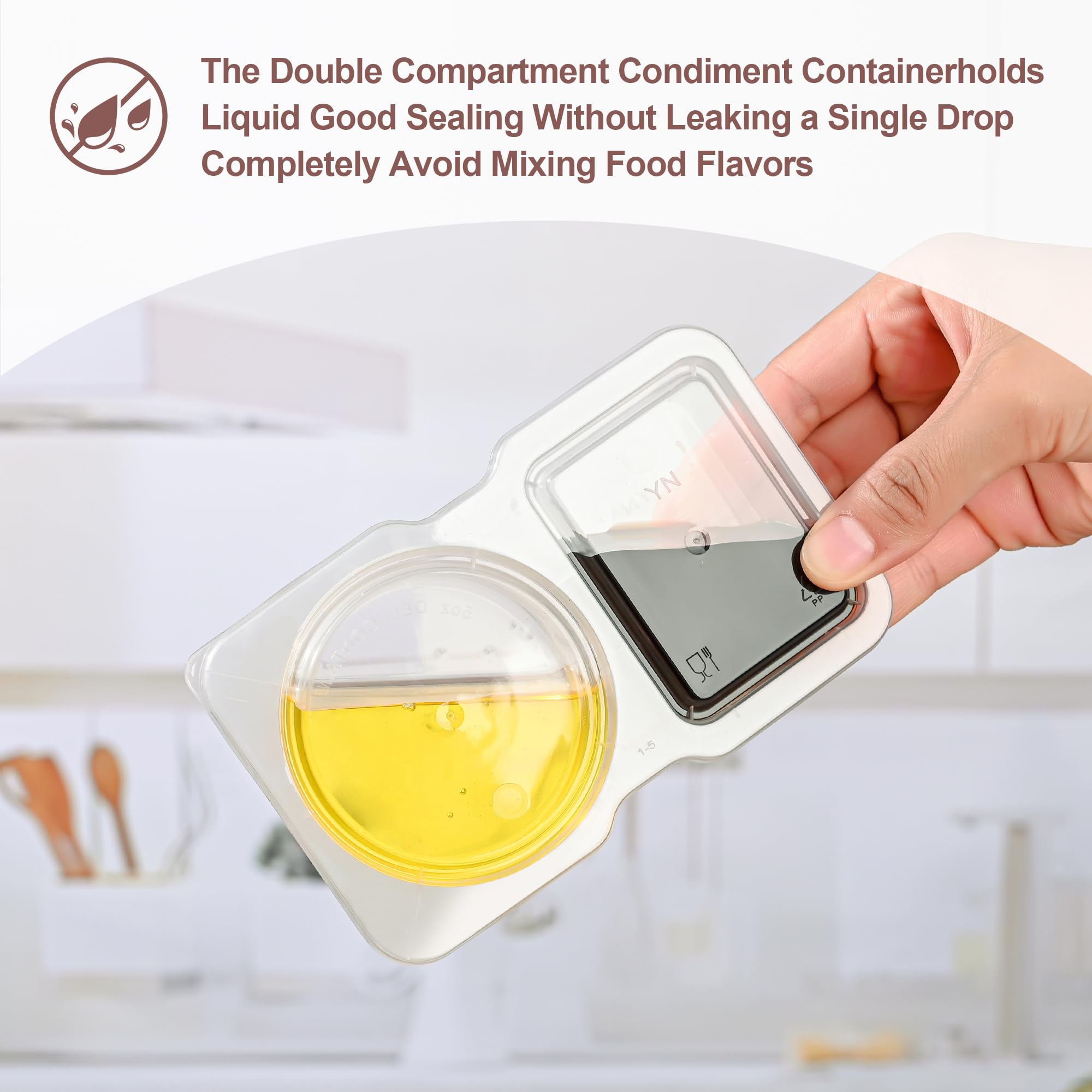 Rxrrxr 10Pcs Double Compartment Condiment Container Reusable Snack Container 2 Compartments With Lids Snack Pack Container Sauce