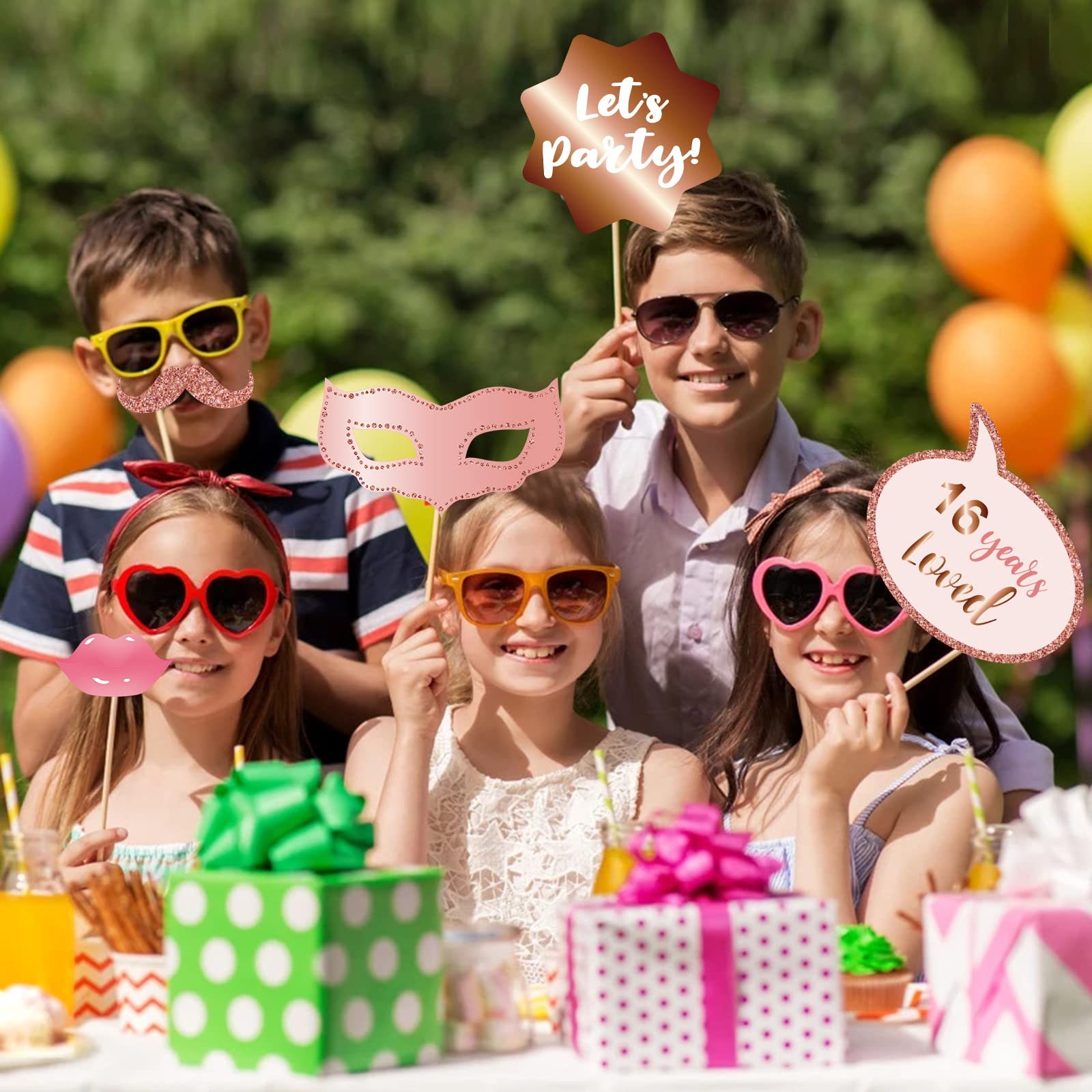 16Th Birthday Party Photo Booth Props And Signs, Rose Gold 16 Birthday Party Selfie Props Kit With Sticks For Girls Women, Sweet