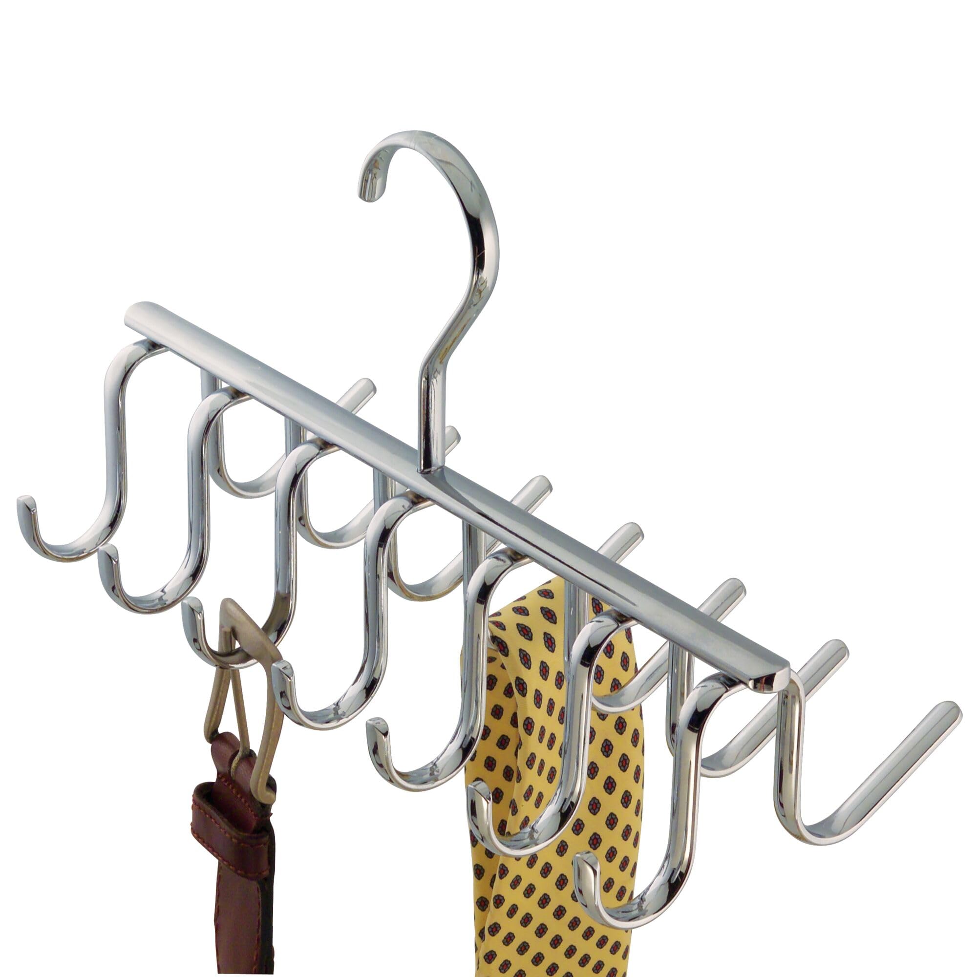iDesign Axis Metal Hanger  Hanging Closet Organization Storage Holder  Men's Ties  Women's Shawls  Pashminas  Scarves  Clothing  Accessories  14 Hooks  Tie and Belt Rack Silver