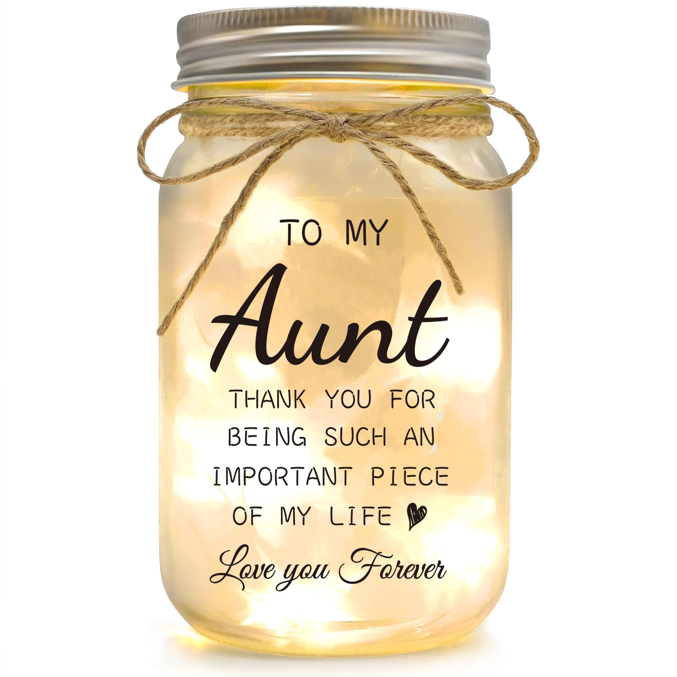 YOISTREVISK Aunt Gifts from Niece - Mason Jar Night Lights for Christmas Wedding and Birthday Desk Decorations Present Mother s