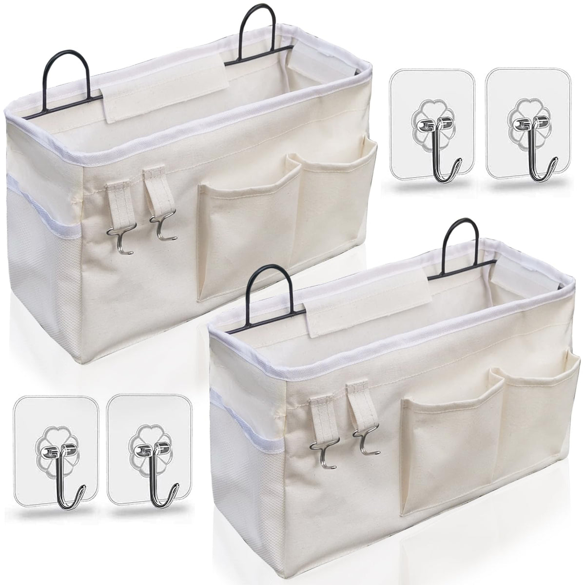 Kanrichu 2Pcs Large Wall Hanging Organizer Bag, Linen Fabric Door Hanging Storage Baskets With Pockets, Waterproof Bin For Kitch