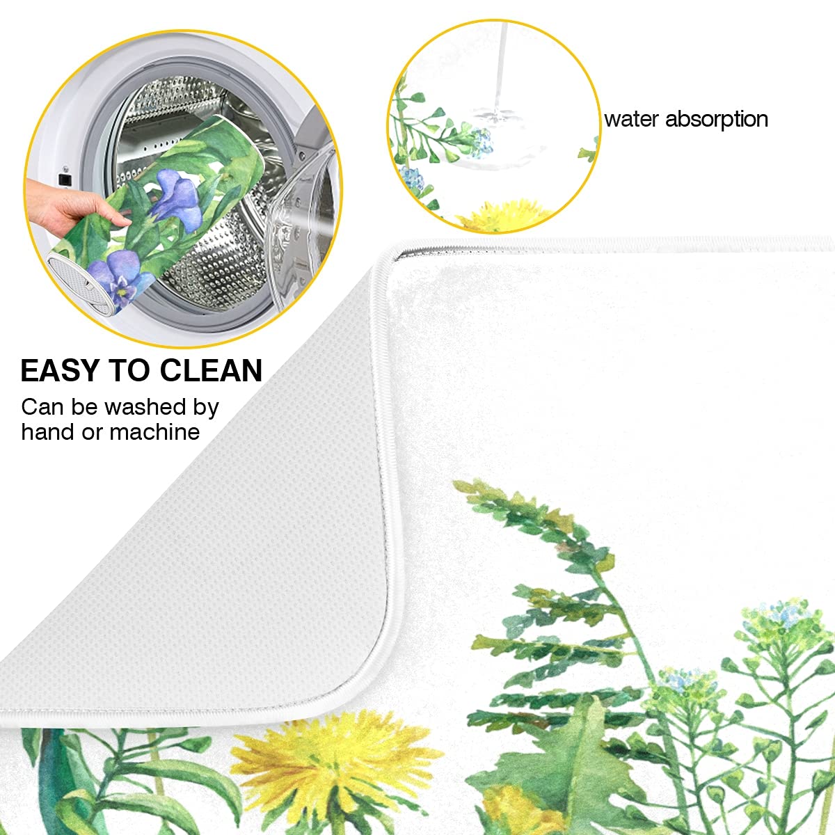Spring Breath Dish Drying Mat For Kitchen Counter 18'' X 24'' Inch - Absorbent Reversible Microfiber Dish Mat, Heat Resistant Dr