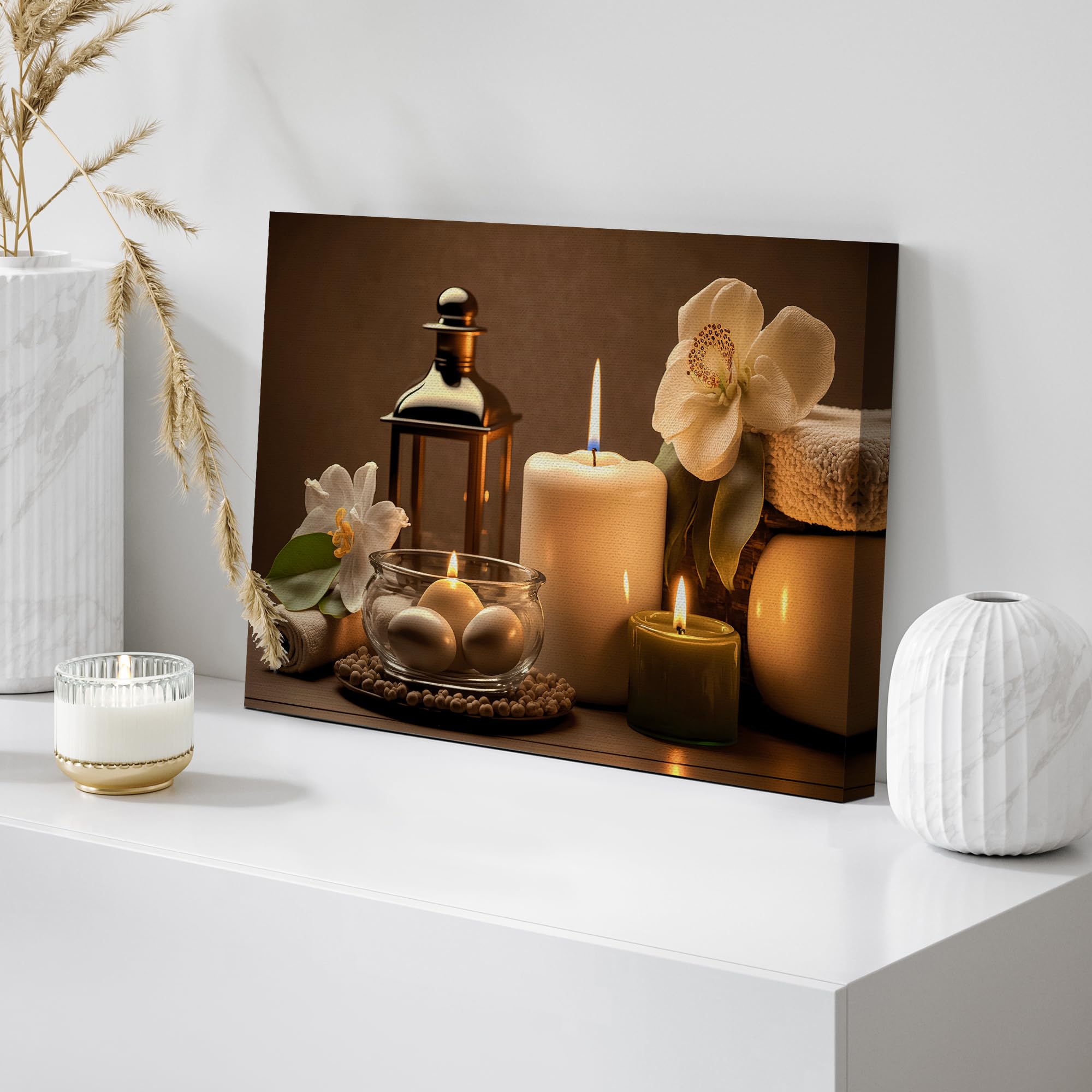 Wall26 Canvas Print Wall Art Spa Candle White Amaryllis Flower Nature Wilderness Photography Realism Modern Art Decorative Multi