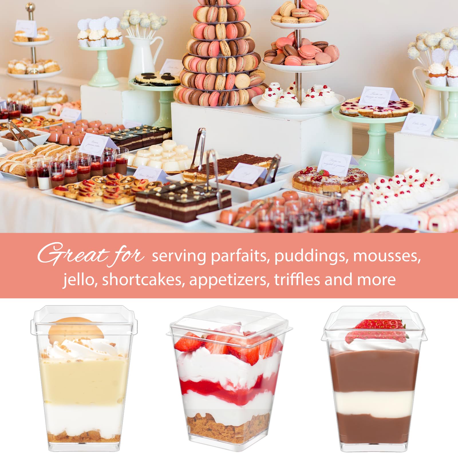 Zezzxu 50 Pack 5 Oz Plastic Dessert Cups With Lids And Spoons, Banana Pudding Cups With Lids Mini Dessert Shooters For Party Ind