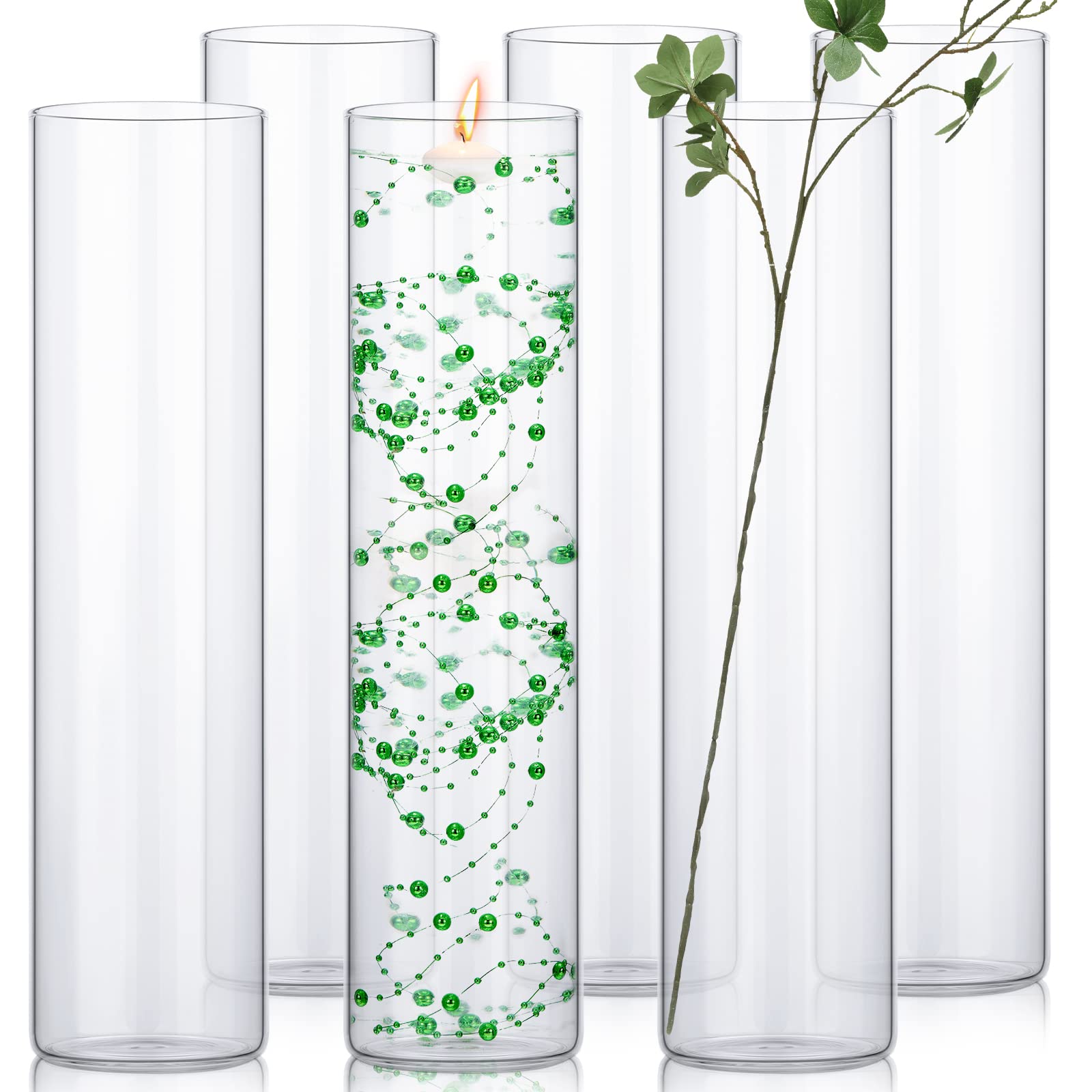 6 Pcs Glass Cylinder Vases Bulk for Centerpieces Decorative Tall Cylinder Vase Floating Candle Holders Clear Flower Vase for Tab