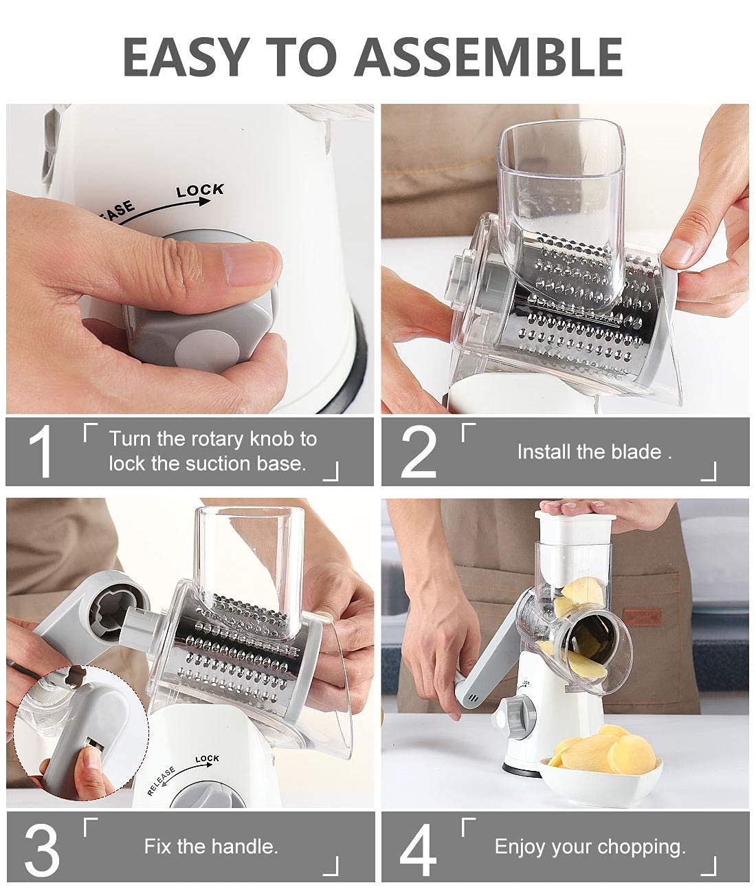 Ancevsk Manual Rotary Kitchen Cheese Grater, Speed Round Mandoline Vegetable Slicer, Safe Food Shredder Nut Grinder With 3 Inter