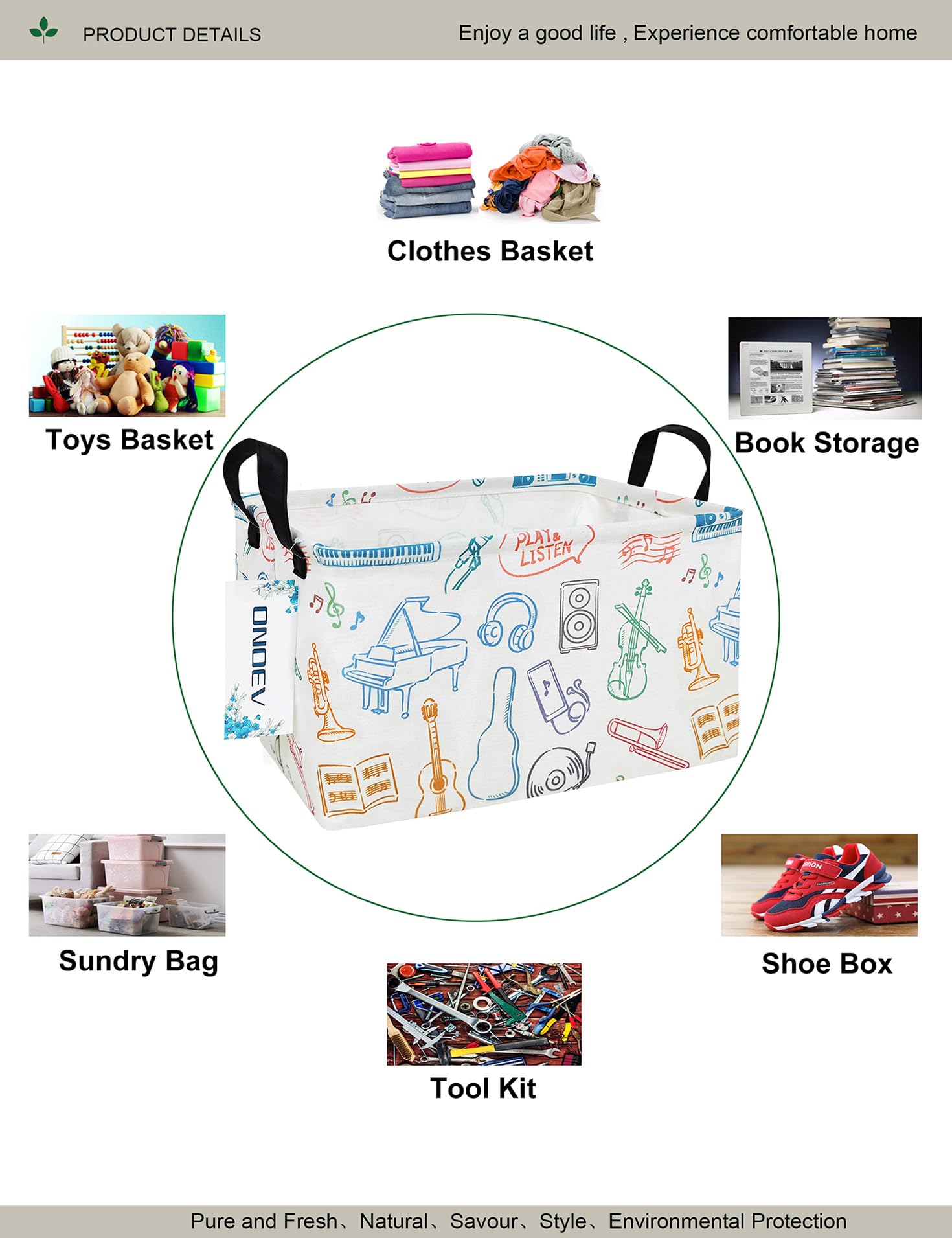 ONOEV Rectangular Folding Laundry Basket,waterproof Canvas Basket,gift basket,Suitable for children s room,Clothes,Toys Storage(
