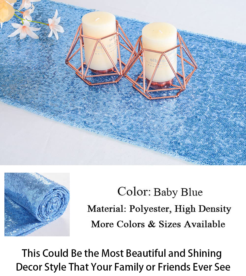 ShiDianYi Sequin Table Runners 10PCs 12x72 Baby Blue Glitter Table Cover for Birthday Party Light-Blue Baby Shower Wedding Table