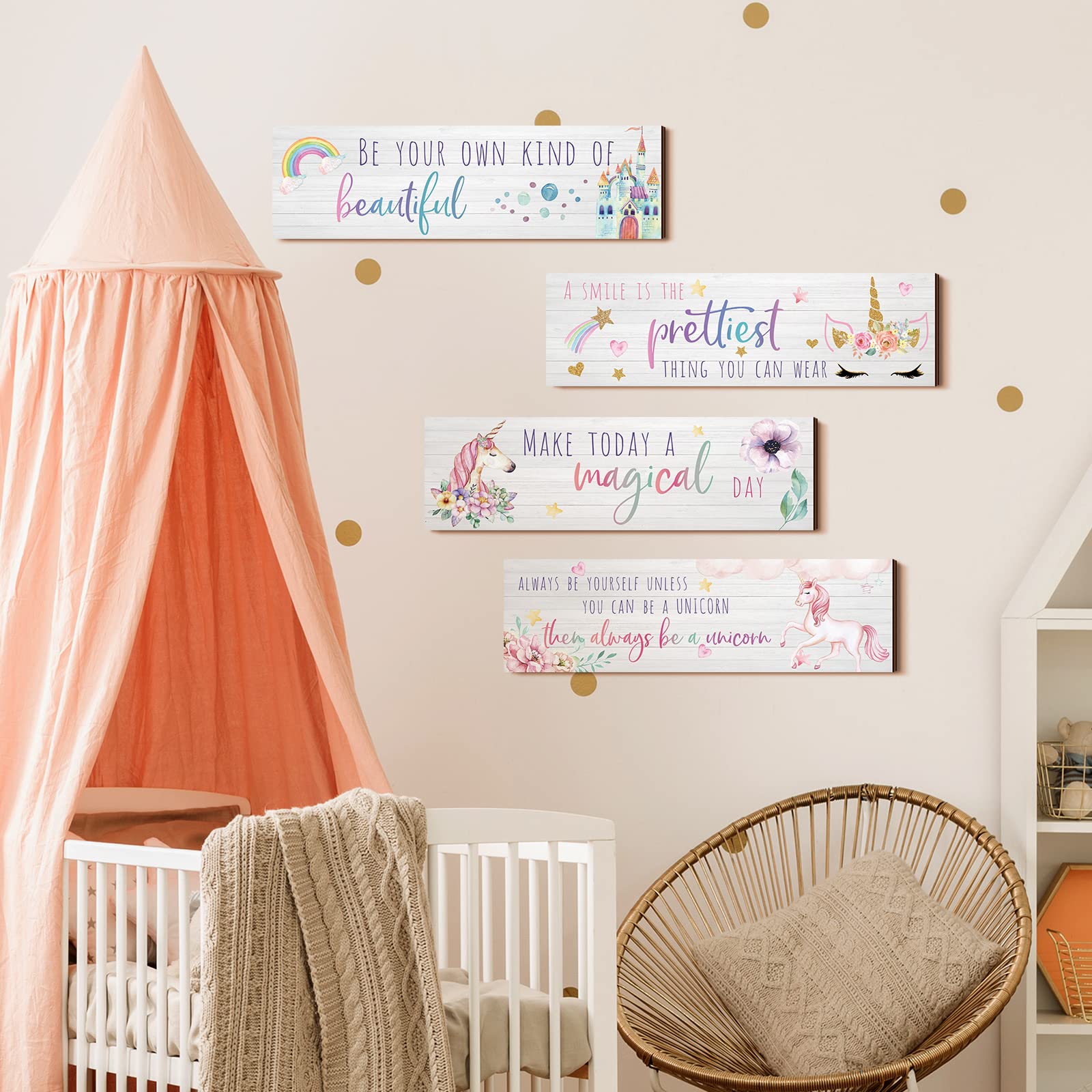 Unicorn Rainbow Girls Room Wall Decor Unicorn Rainbow Motivational Wall Art Inspirational Wall Art Room Decor Unicorn Bedroom Decor for Girls Kids Bedroom Nursery Decorations (Adorable Style)