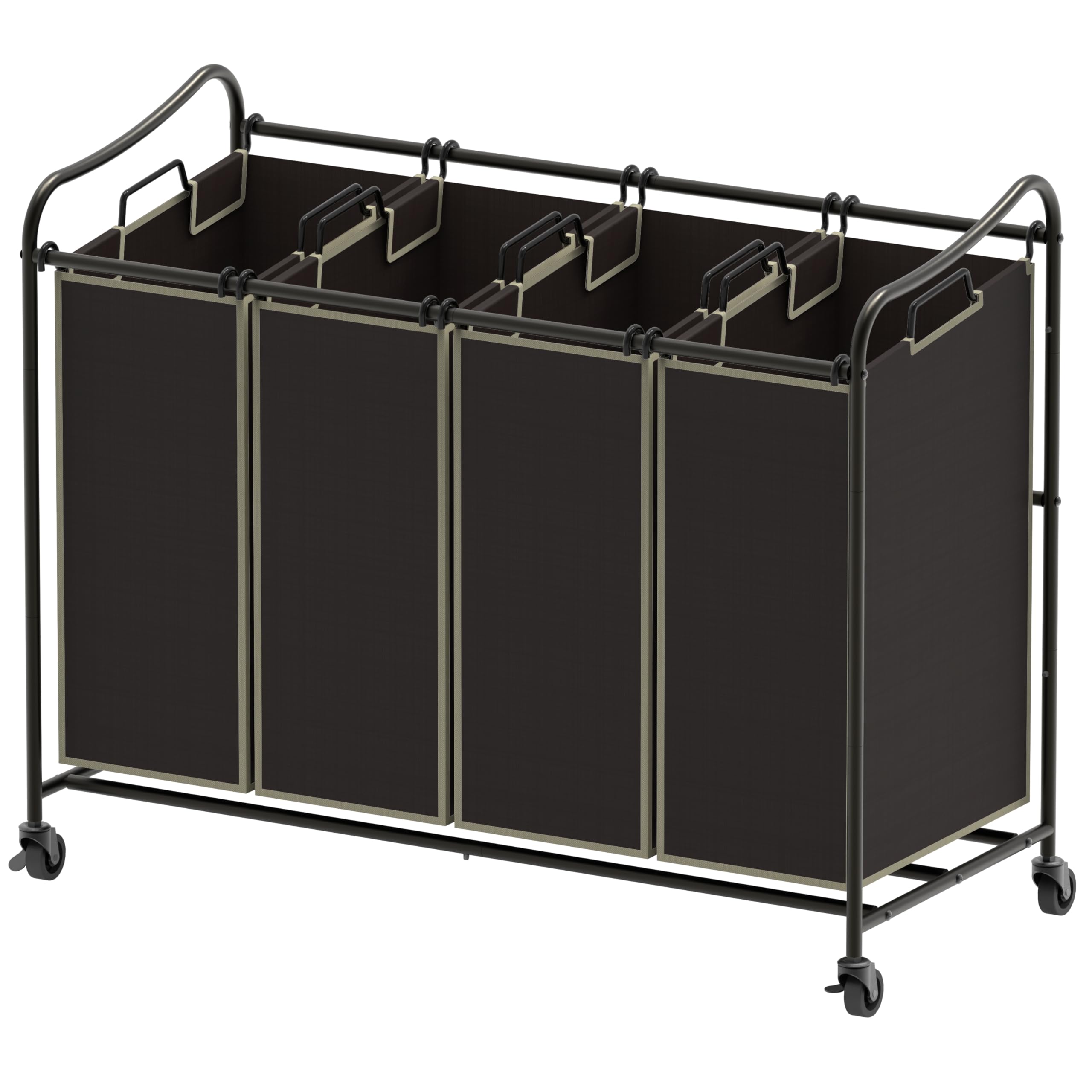 Simple Houseware 4-Bag Heavy Duty Laundry Sorter Rolling Cart, Brown