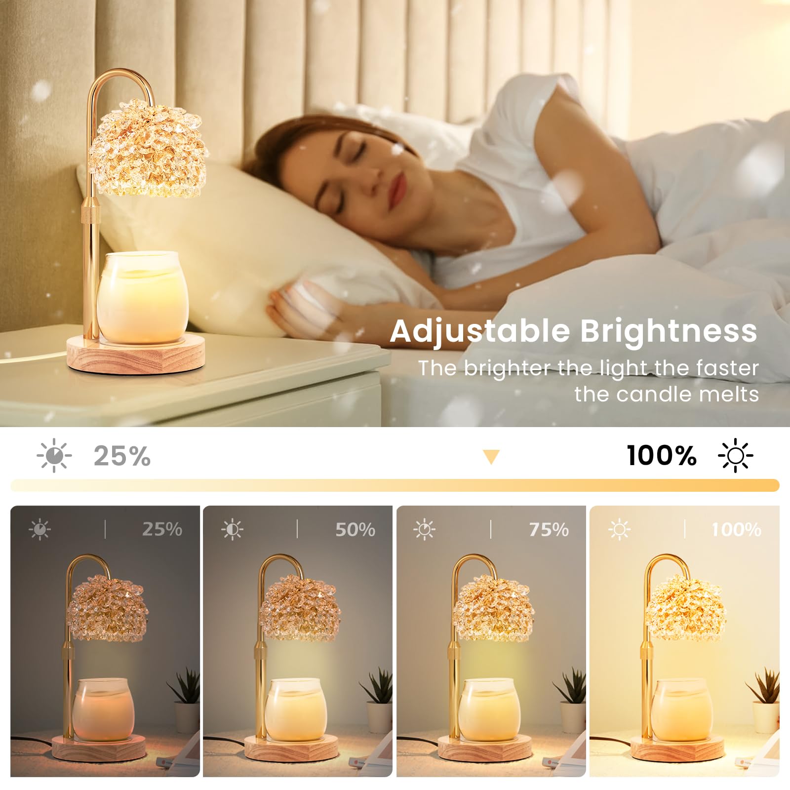 LOFTEK Candle Warmer Lamp with Timer - Dimmable - Adjustable Height, Electric Wax Melt Warmer Lamp with 2 Bulbs for Scente, Jar