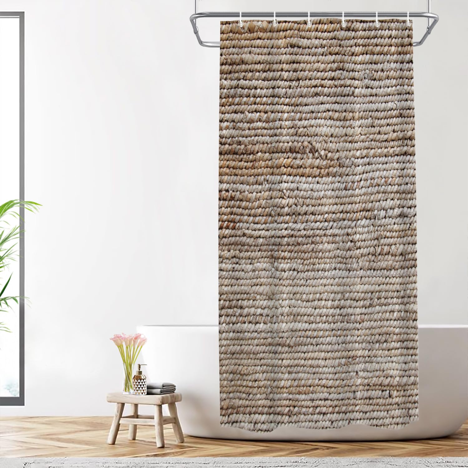 Shrahala Rustic Farm Country Decorative Shower Curtain  Woven Basket Texture Rustic Farm Bathroom D