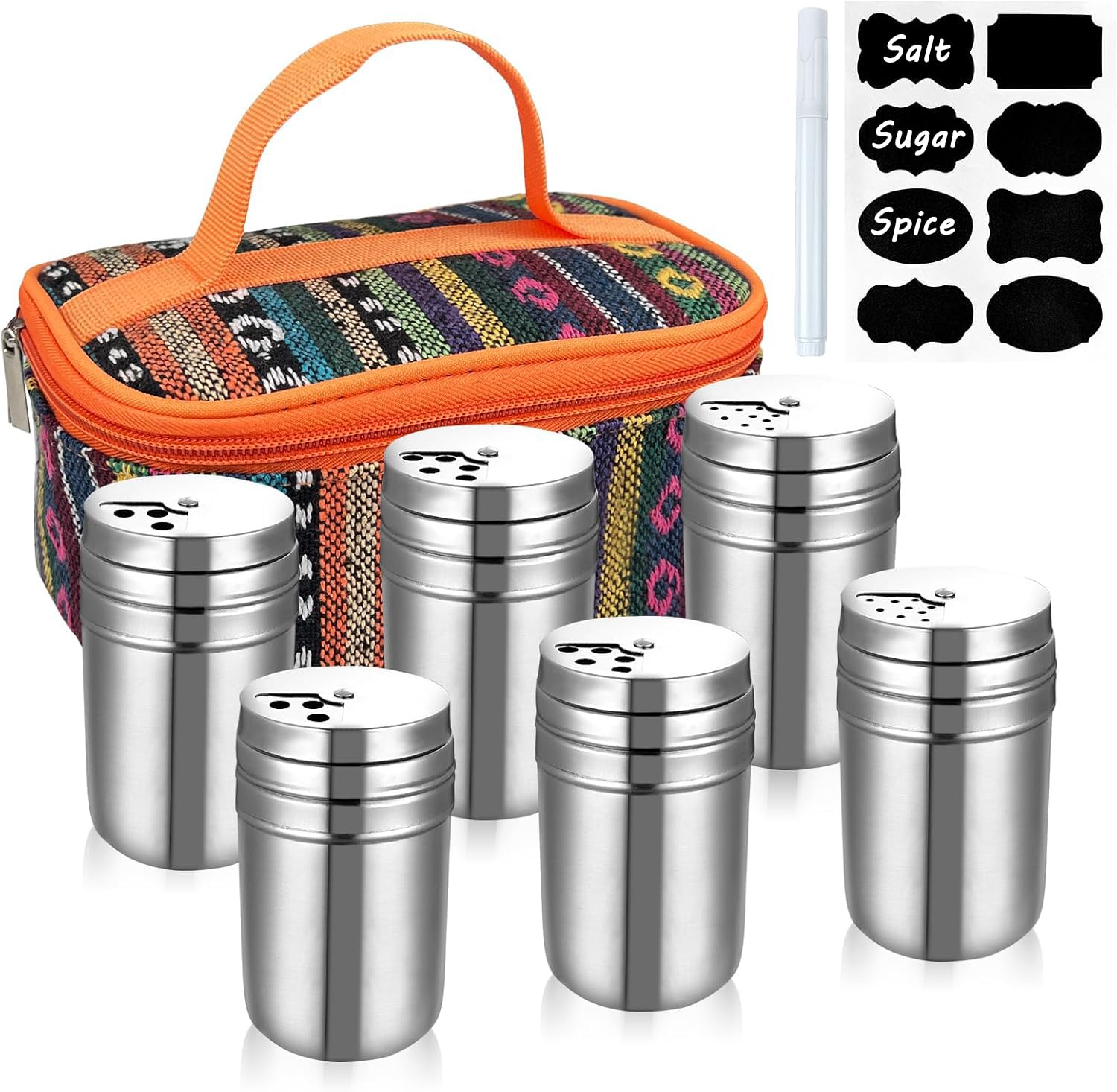 Camping Spice Kit, Salt and Pepper Shakers with Travel Bag, 6 Pc