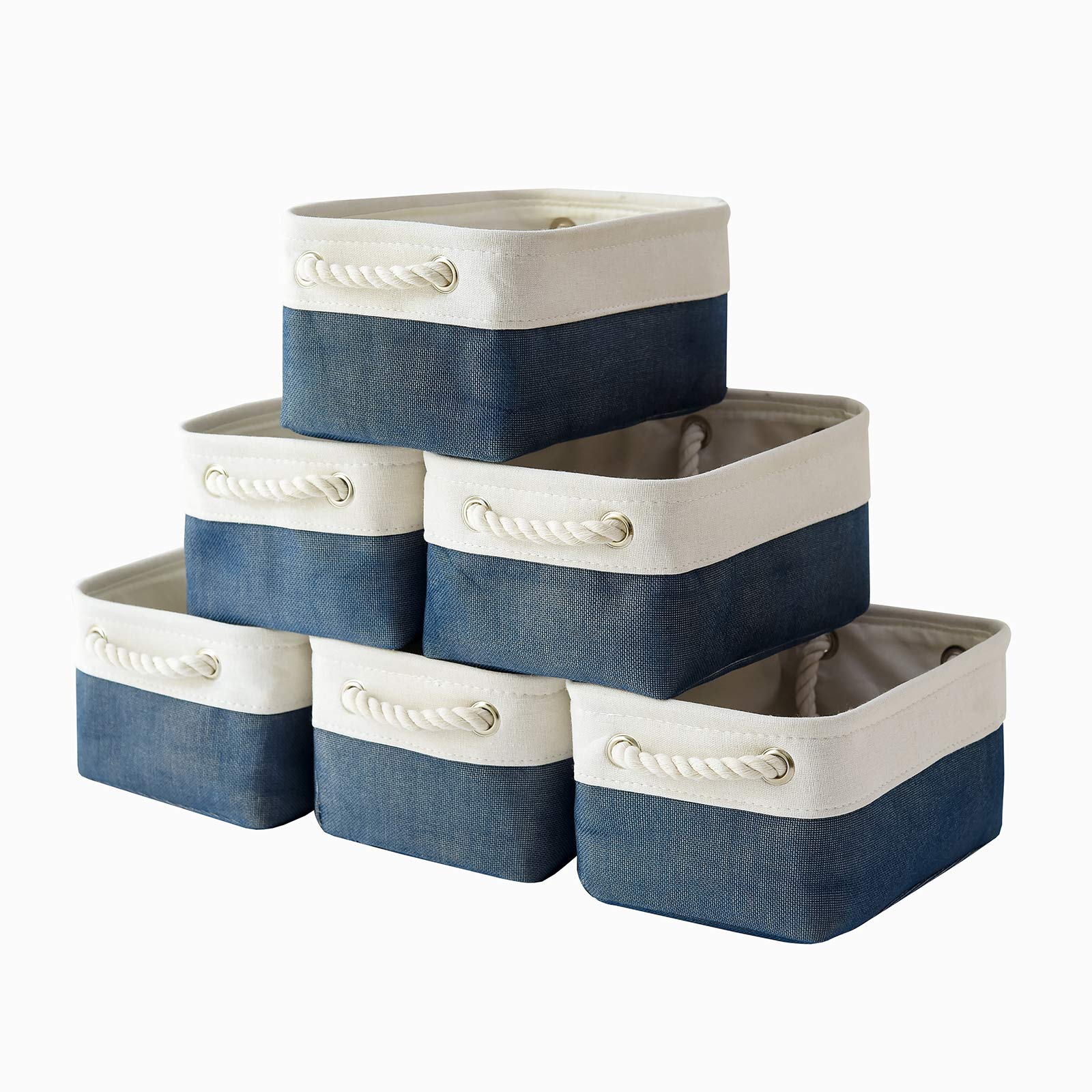 Storage Basket For Organizing - 12X8X5.2 Inch Small 6 Pack Fabric Storage Bin Collapsible Baskets For Shelves With Rope, Storage