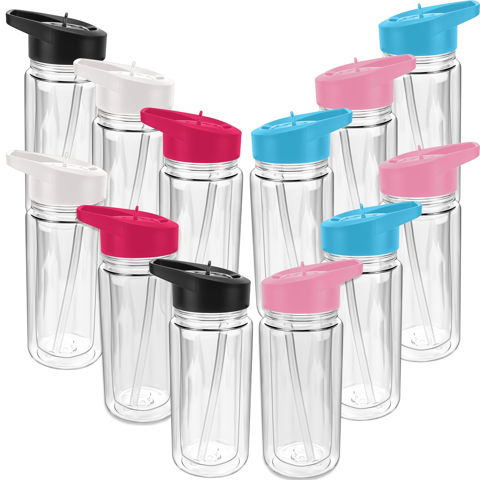 Faytark 12 Pack Plastic Snowglobe Tumbler with PreDrilled Hole and Plug 10 oz Double Wall Clear Snow Globe Water Bottles with H
