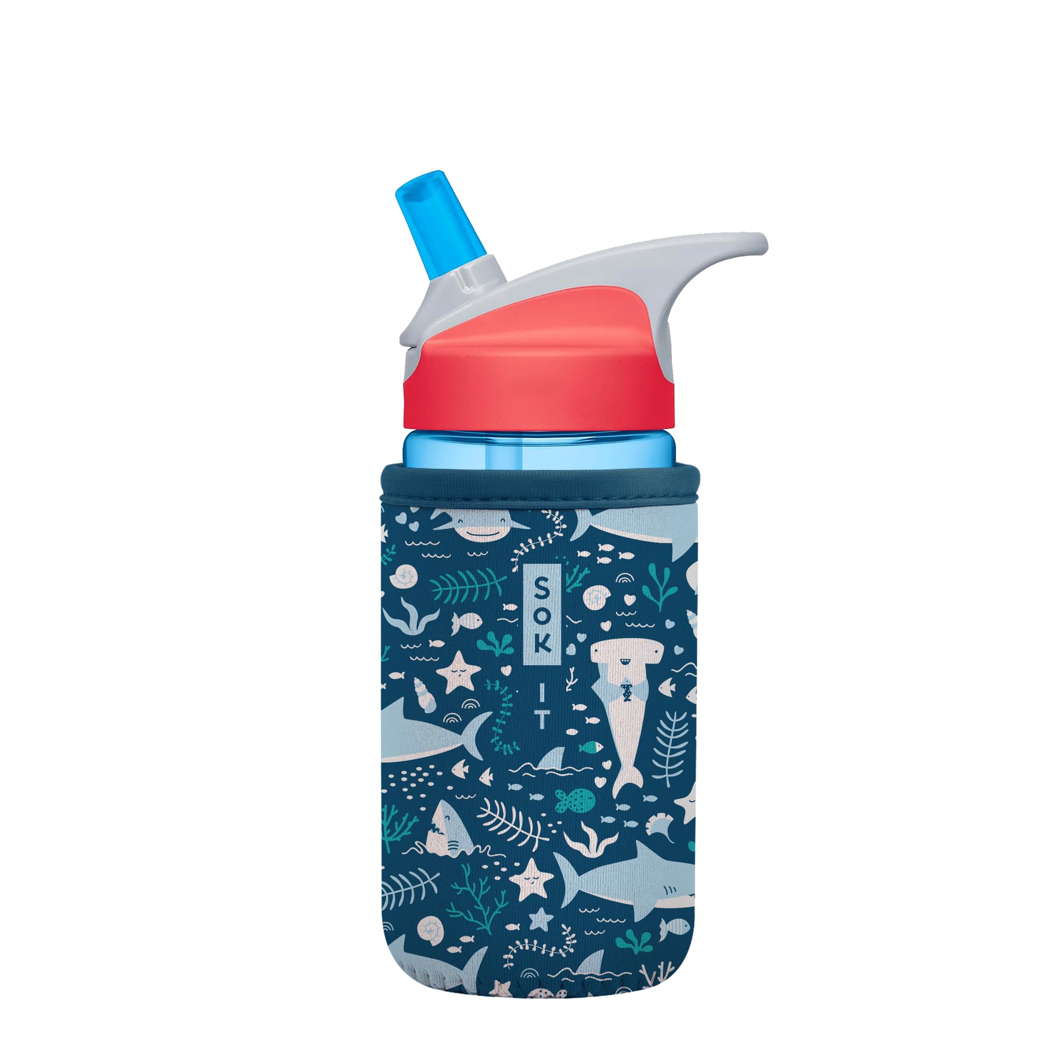 Sok It BotlSok Water Bottle Sleeve Insulated Neoprene Cover (Happy Sharks, Fits 12oz CamelBak or Nalgene)